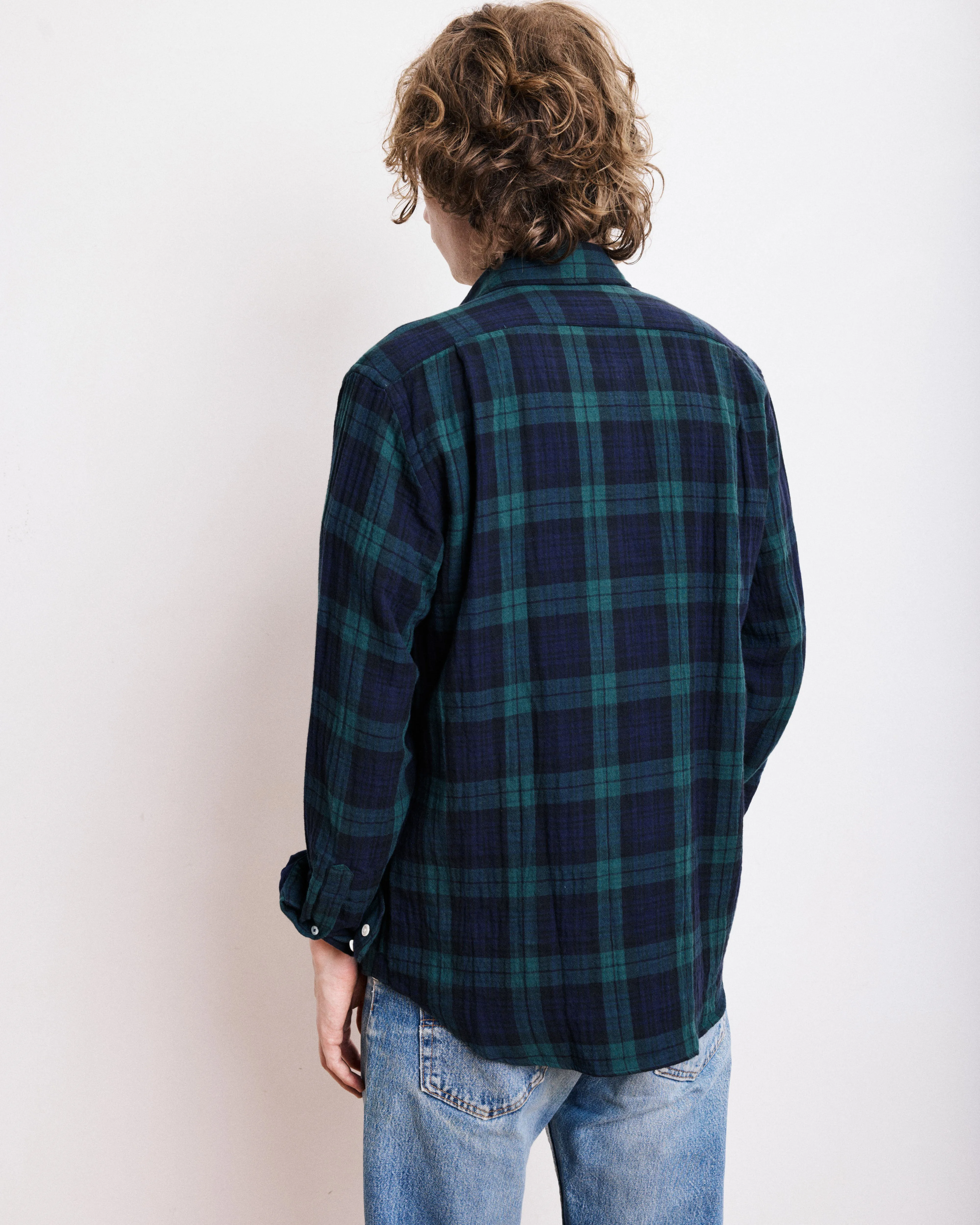 Chemise Homme en Coton Double Face à Carreaux Bleu & Vert Paul sold by Hartford product image thumbnail 4