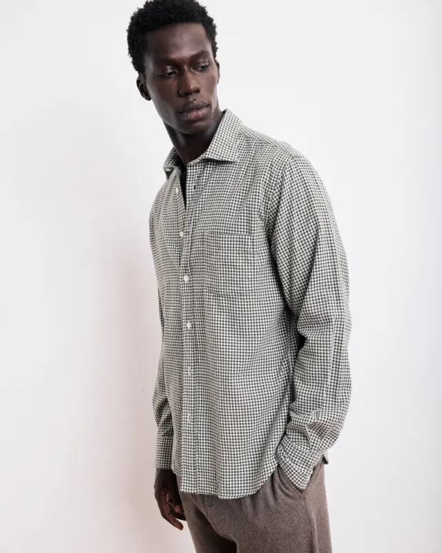 Chemise Homme en Flanelle à Carreaux Brossée Vert Paul sold by Hartford