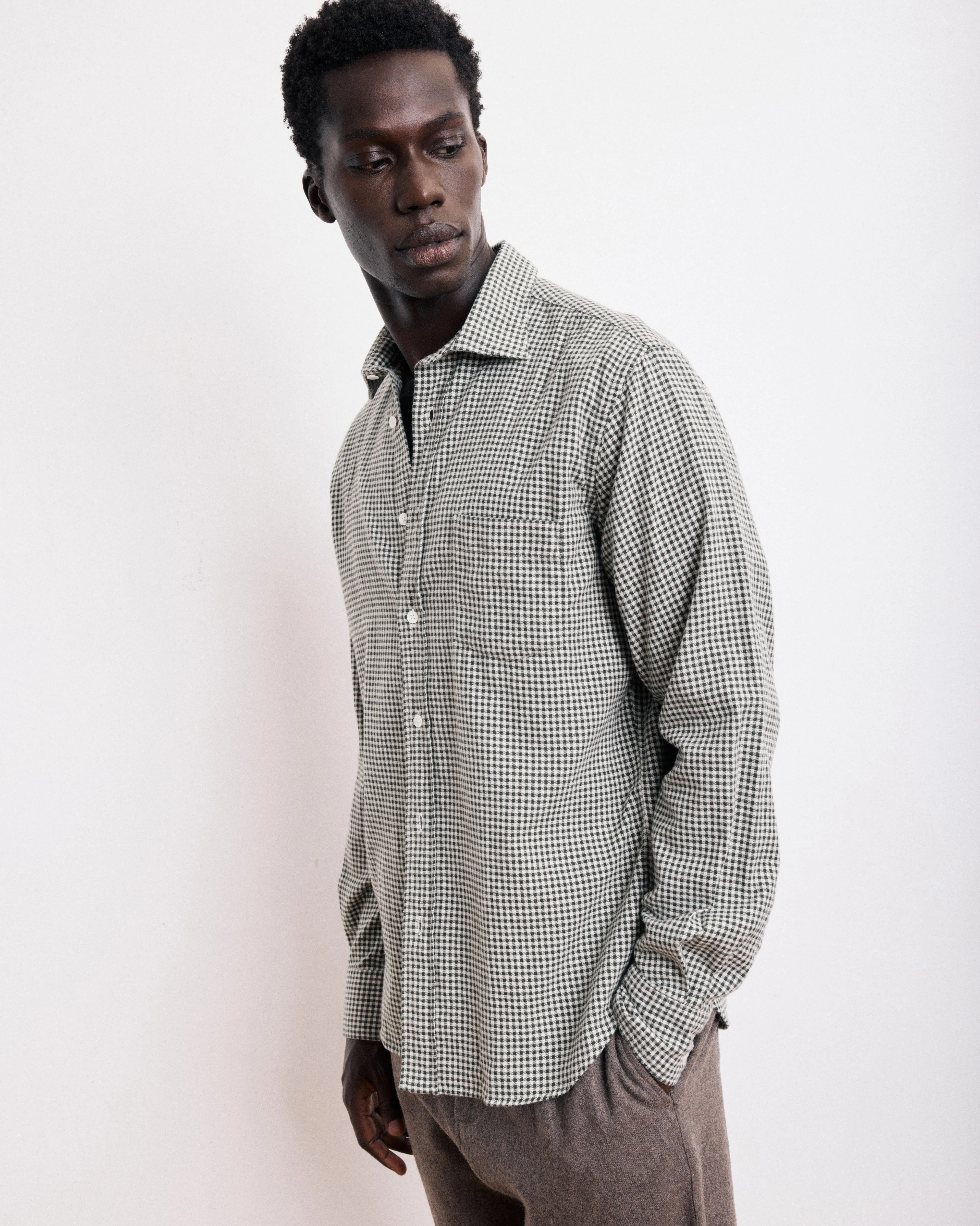 Chemise Homme en Flanelle à Carreaux Brossée Vert Paul sold by Hartford