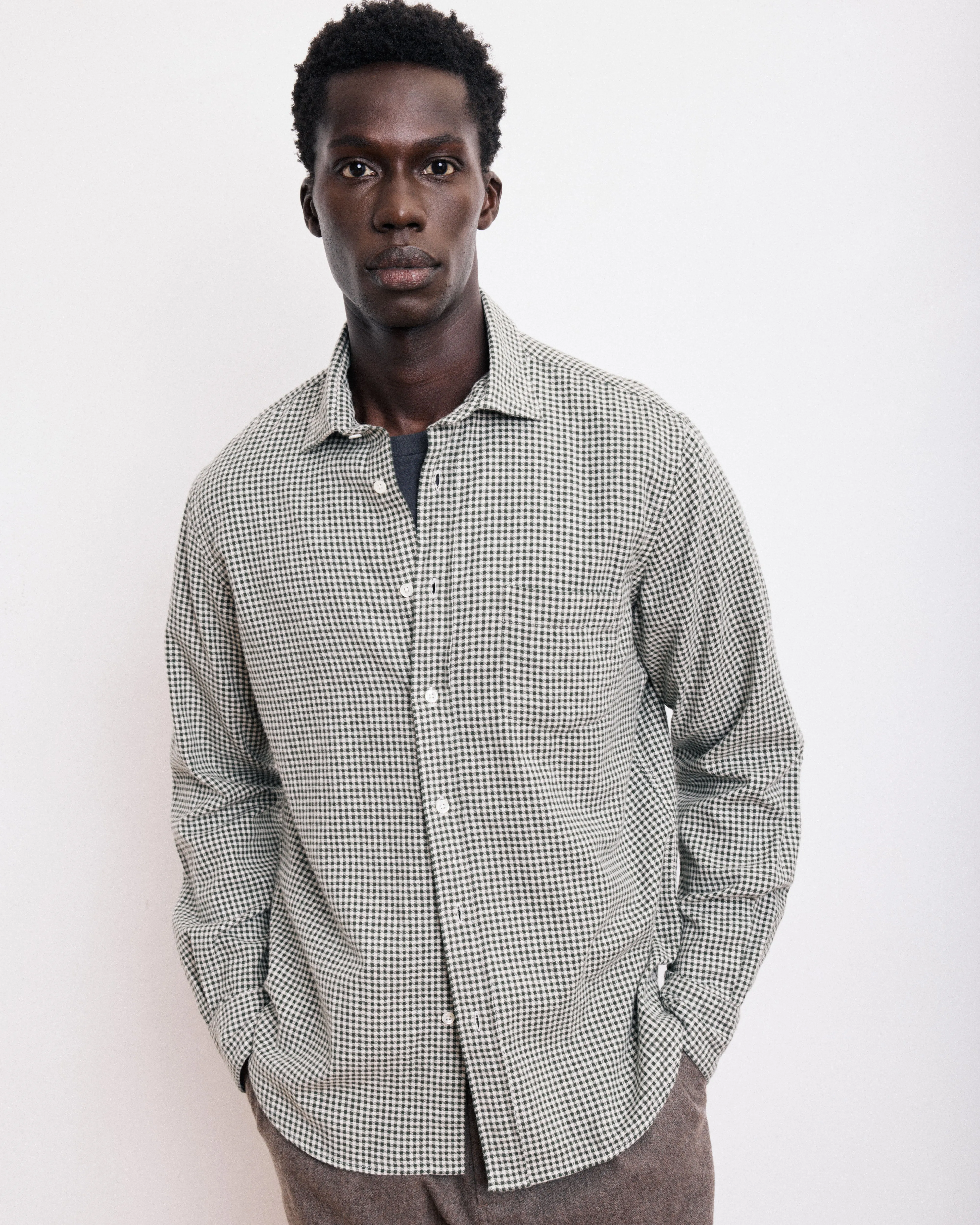 Chemise Homme en Flanelle à Carreaux Brossée Vert Paul sold by Hartford product image thumbnail 2