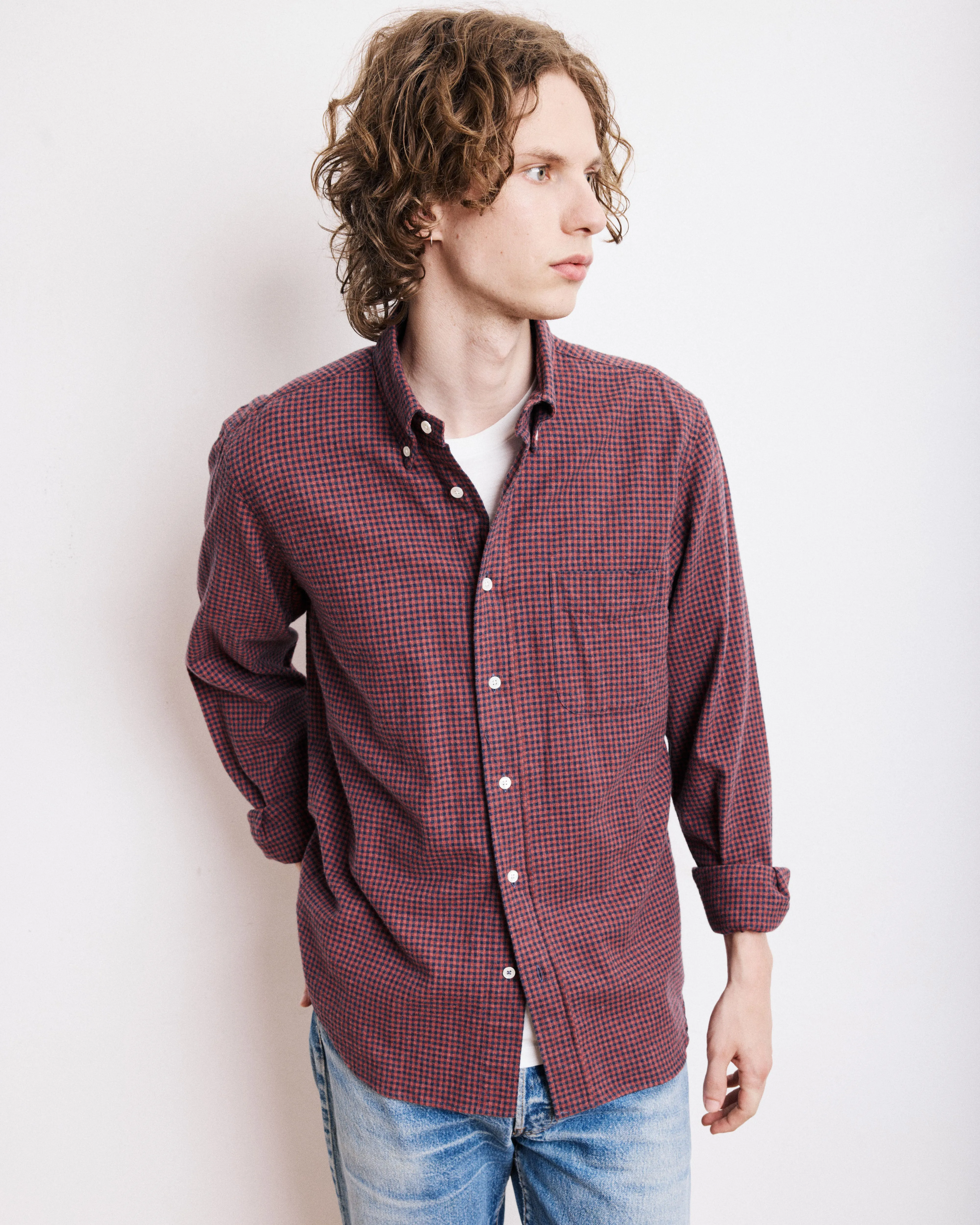 Chemise Homme en Flanelle à Carreaux Brossée Bleu Marine & Rouge Pitt sold by Hartford