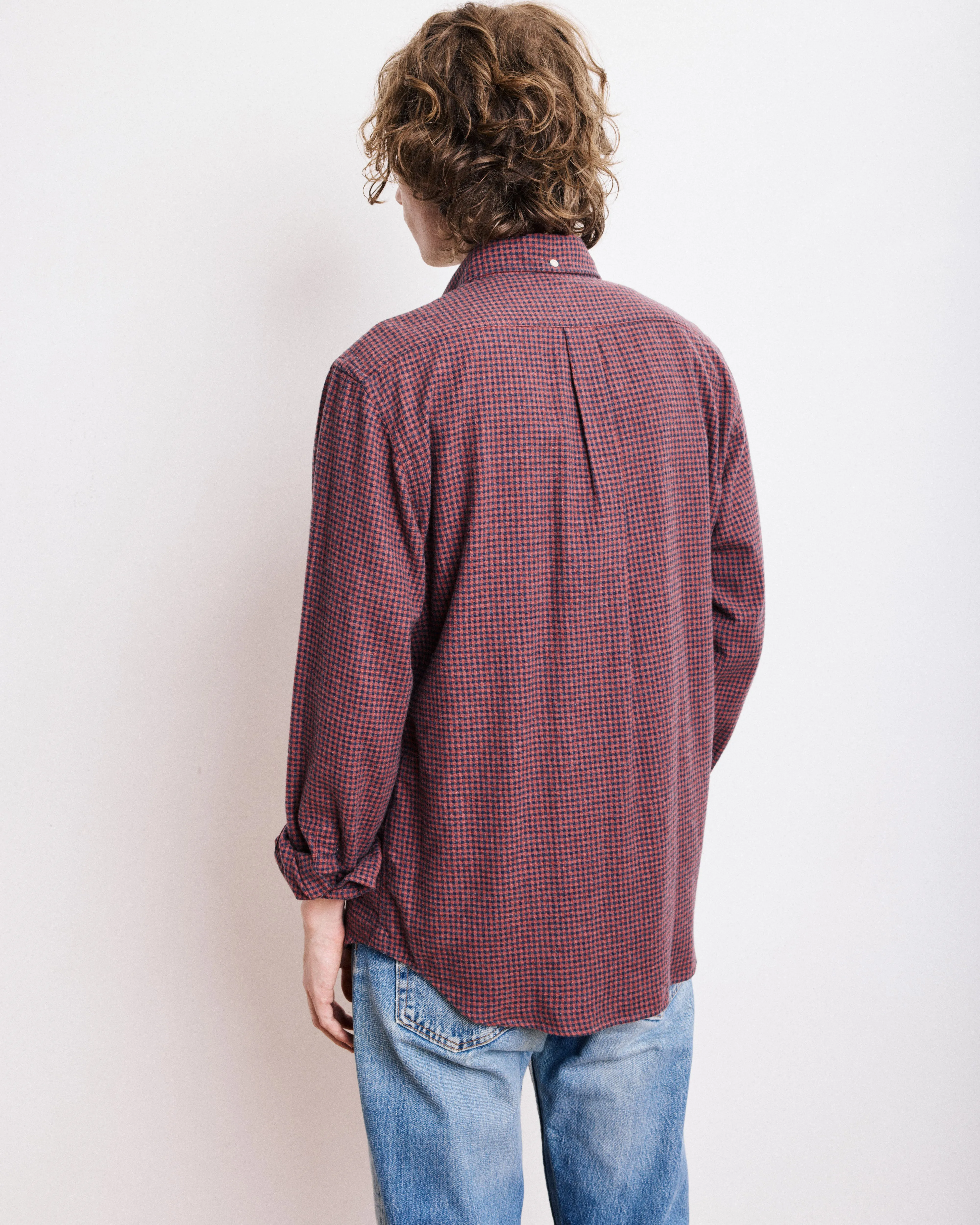 Chemise Homme en Flanelle à Carreaux Brossée Bleu Marine & Rouge Pitt sold by Hartford product image thumbnail 4