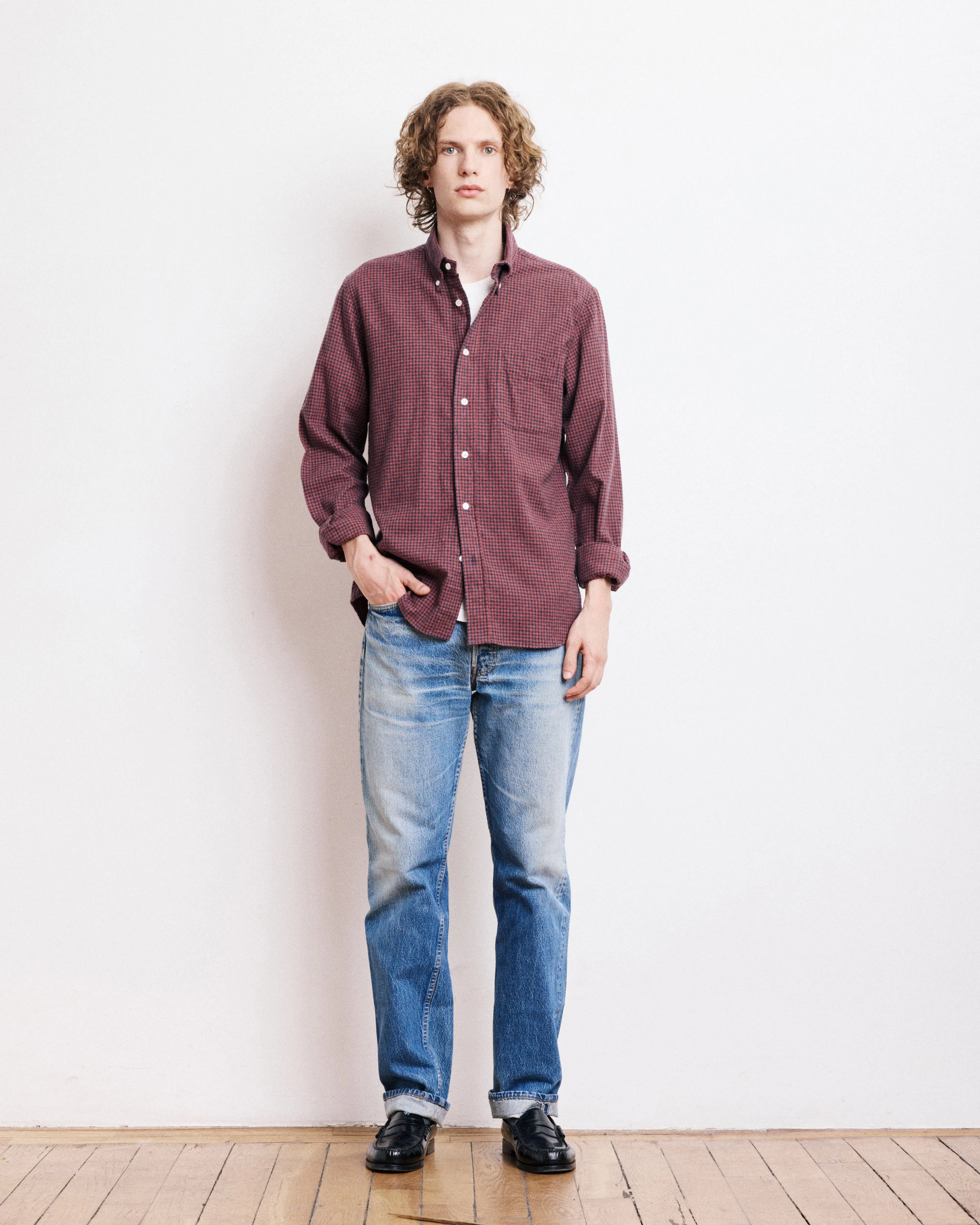 Chemise Homme en Flanelle à Carreaux Brossée Bleu Marine & Rouge Pitt sold by Hartford product image thumbnail 5