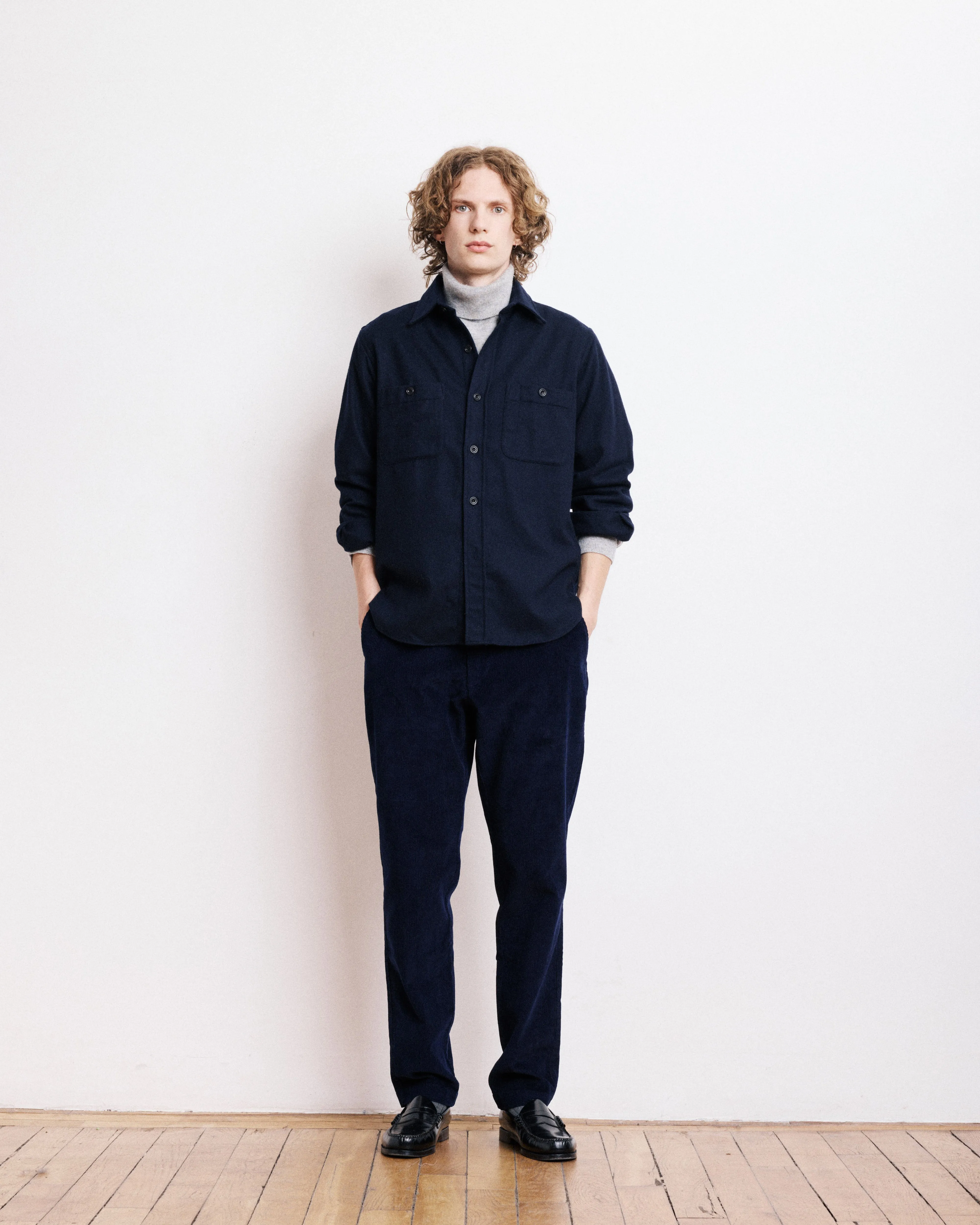 Chemise Homme en Flanelle de Laine Bleu Marine Percey sold by Hartford product image thumbnail 4