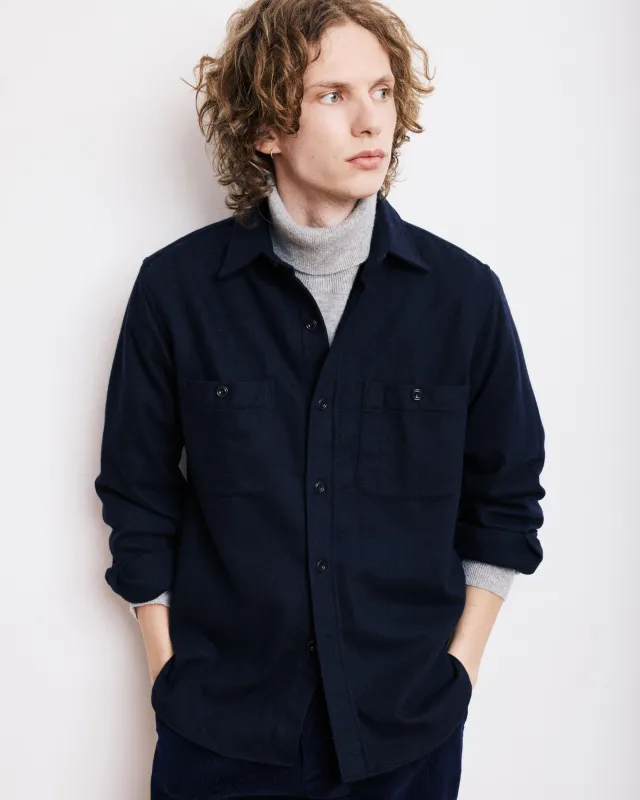 Chemise Homme en Flanelle de Laine Bleu Marine Percey sold by Hartford