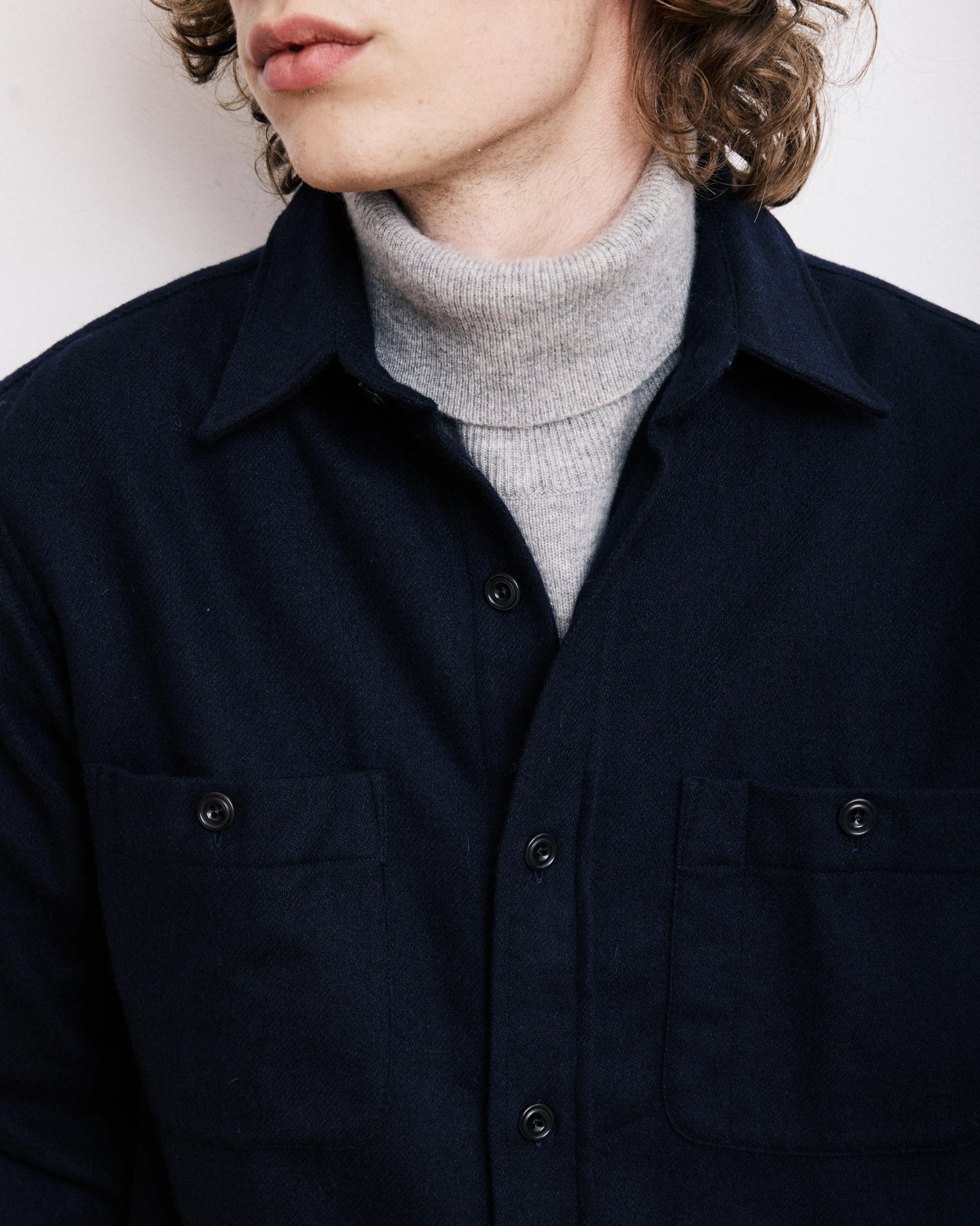 Chemise Homme en Flanelle de Laine Bleu Marine Percey sold by Hartford product image thumbnail 2