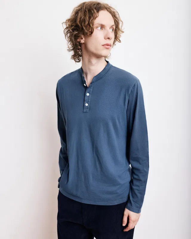 T-Shirt Homme en Coton Slub Bleu Cobalt Henley sold by Hartford