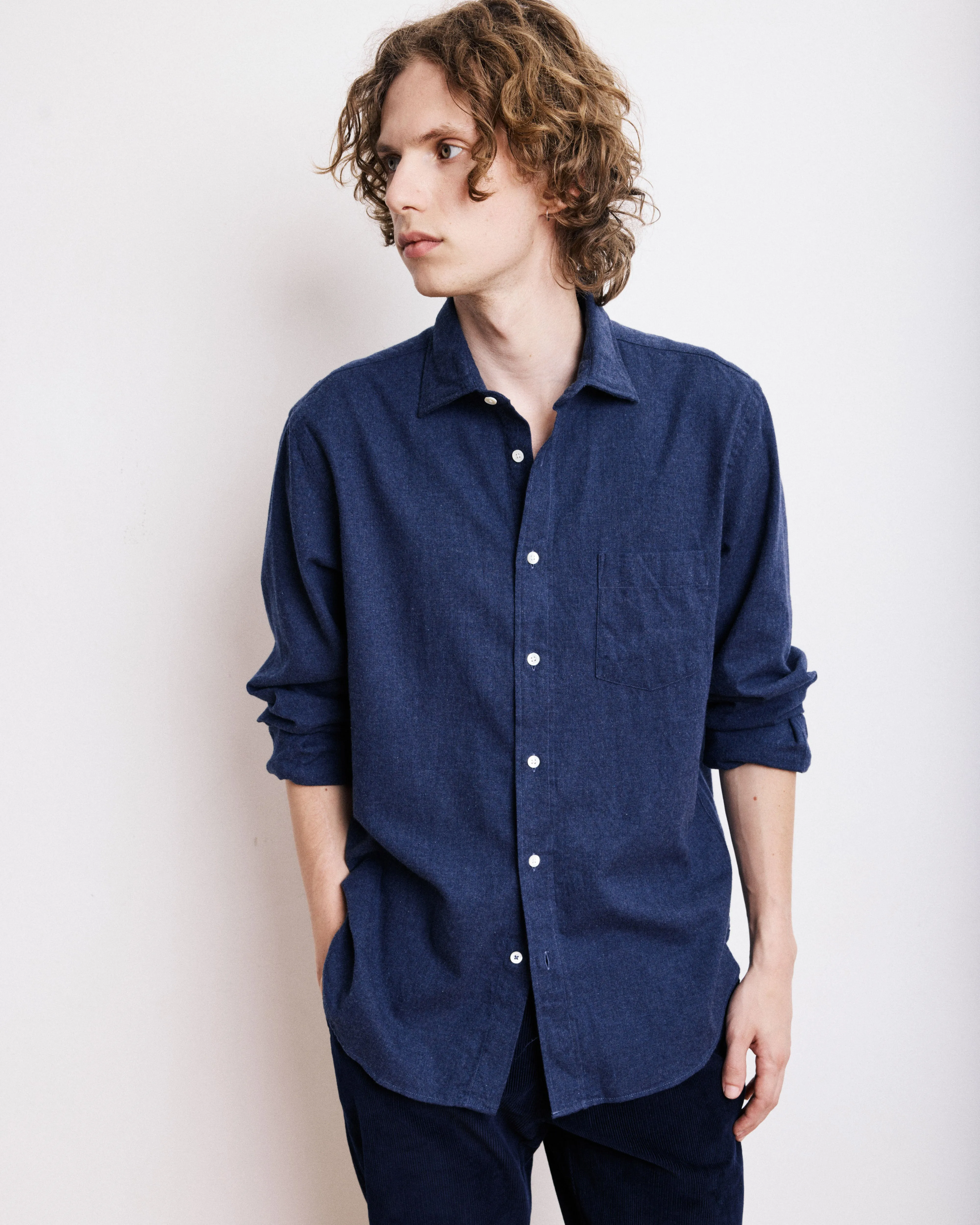 Chemise Homme en Flanelle de Coton Bleu Marine Paul sold by Hartford