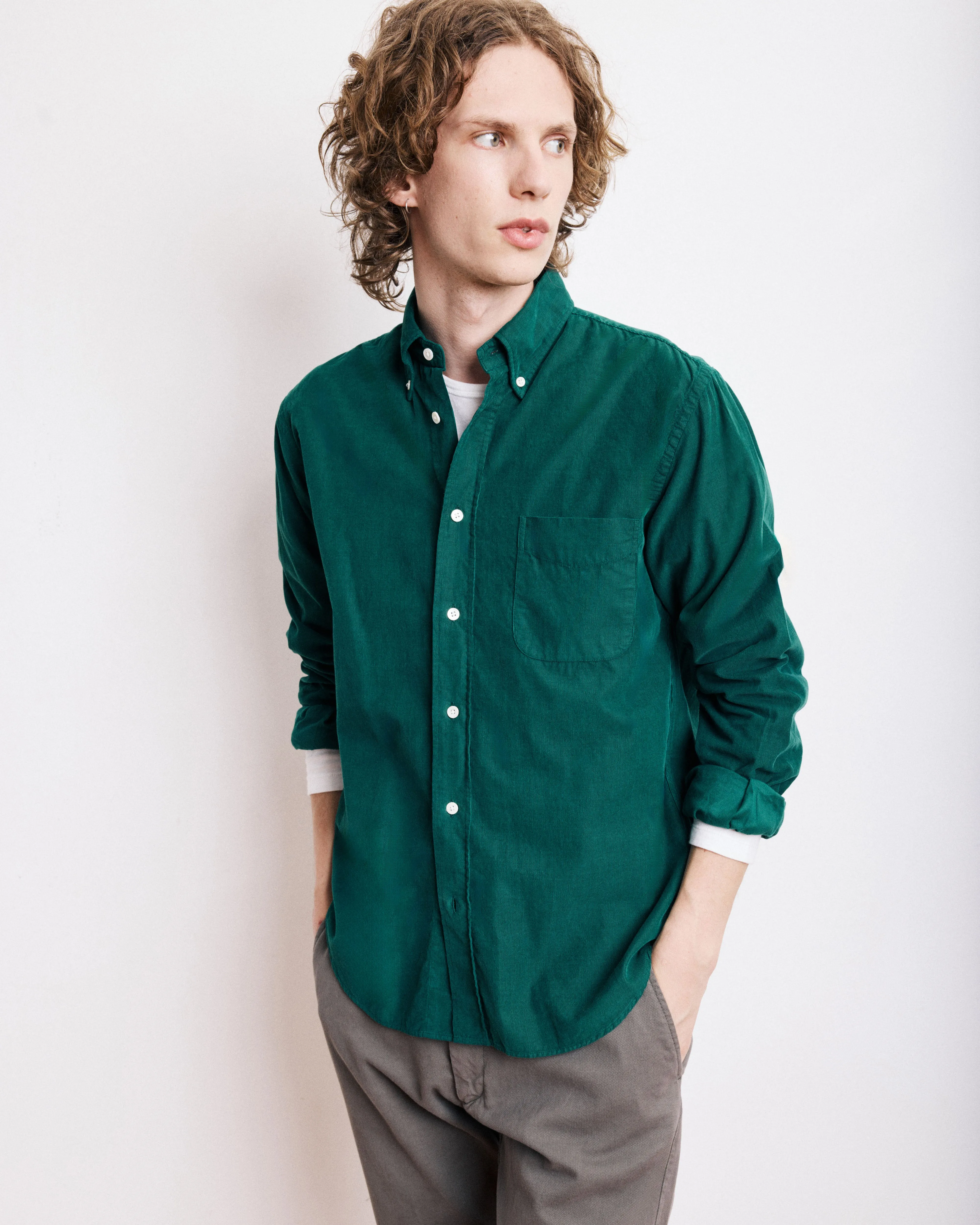 Chemise Homme en Velours Côtelé Vert Emeraude Pitt sold by Hartford