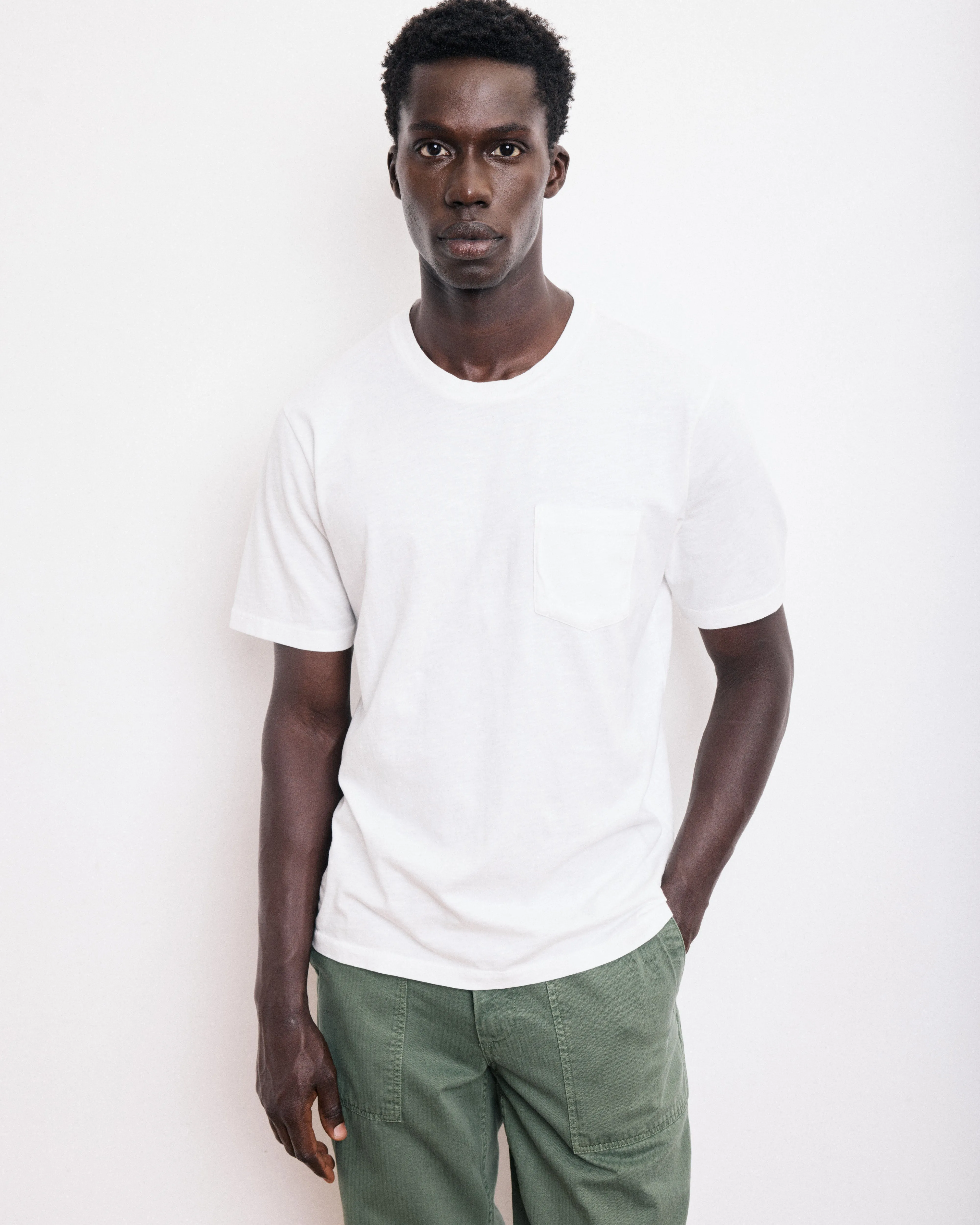 T-shirt Homme en Coton Slub Blanc Pocket Crew sold by Hartford