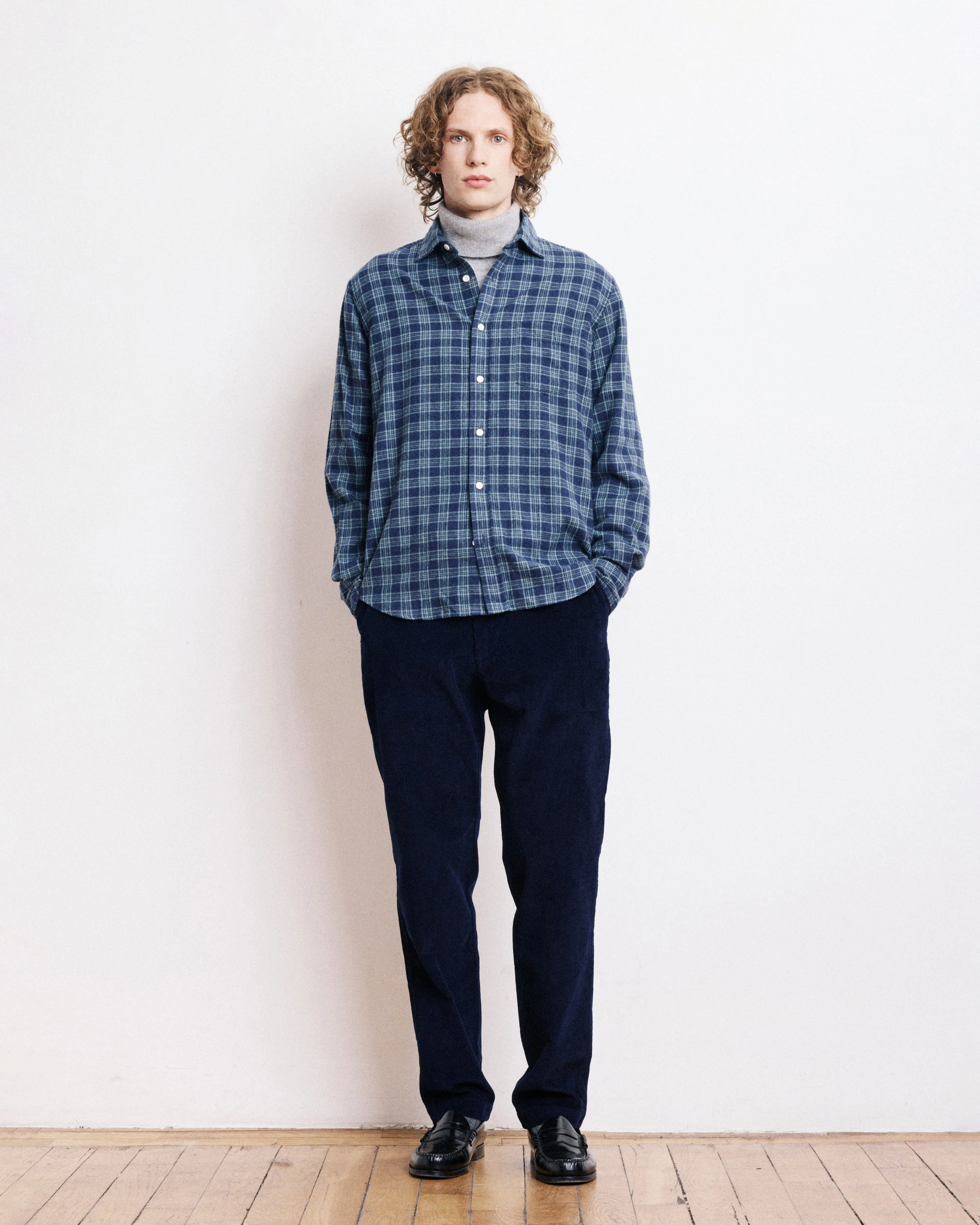 Chemise Homme en Coton Brossé à Carreaux Bleu Marine & Vert Paul sold by Hartford product image thumbnail 5