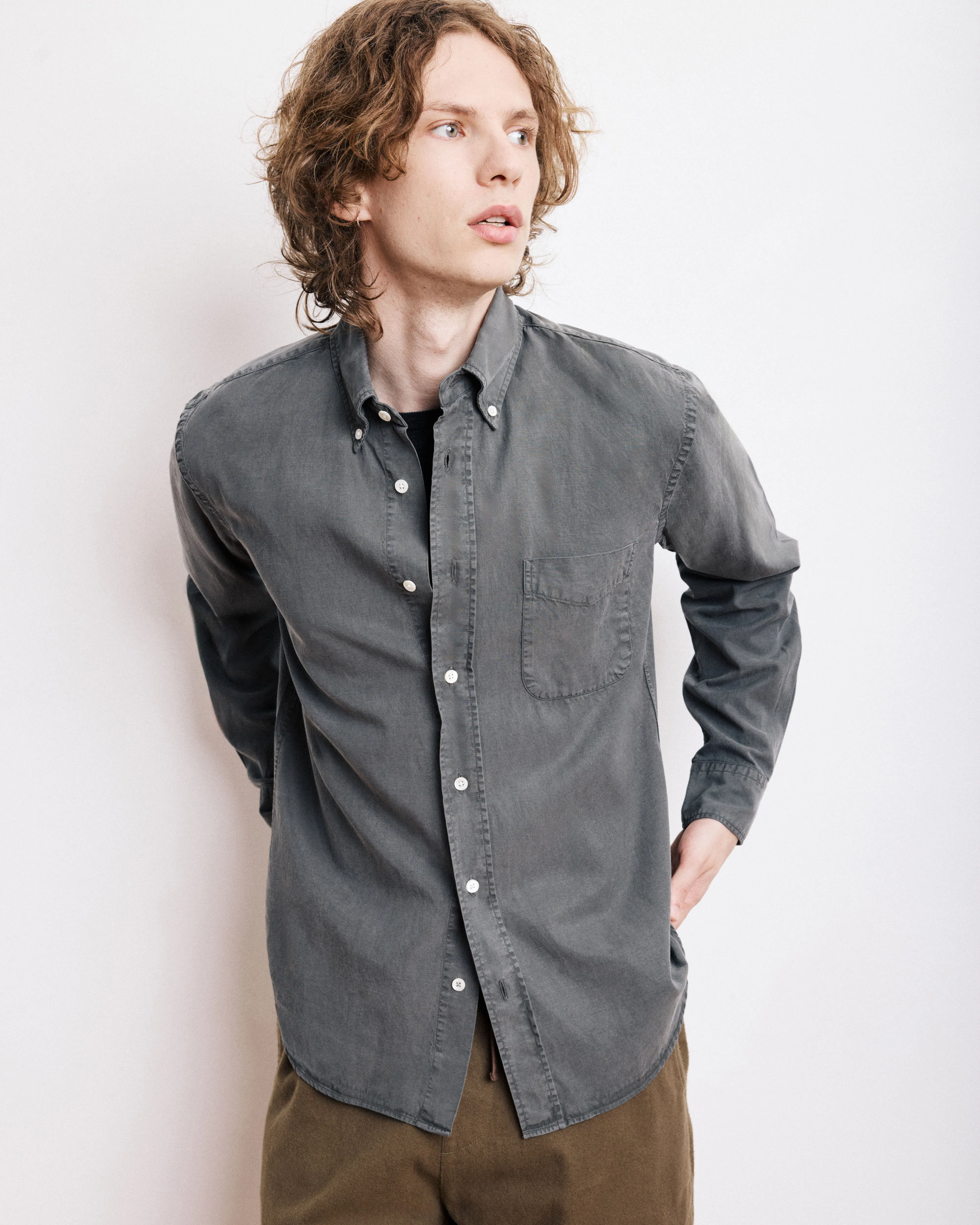 Chemise Homme en Tencel & Coton Vert Militaire Pitt sold by Hartford product image thumbnail 4