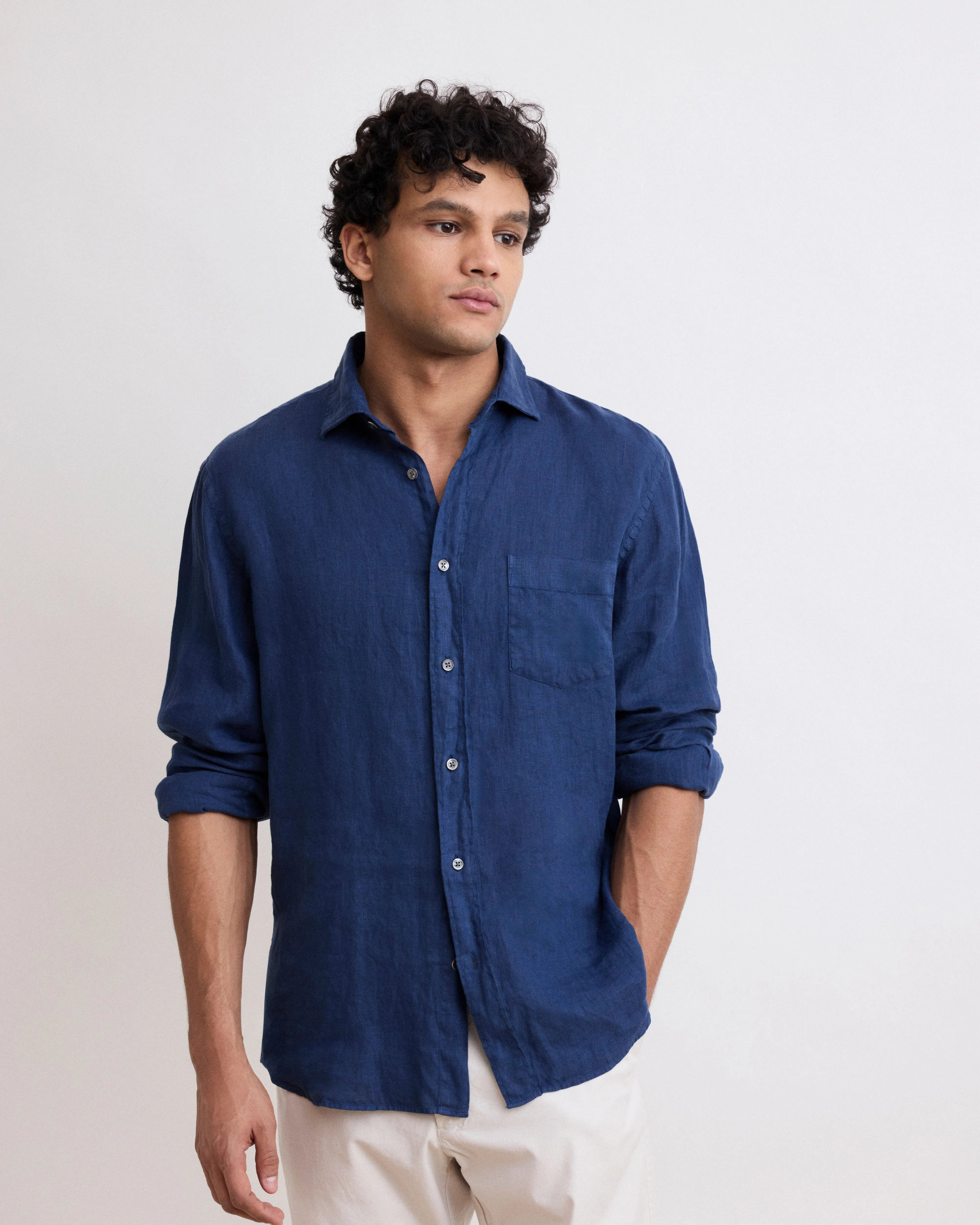 Chemise Homme en Lin Bleu Marine Paul sold by Hartford
