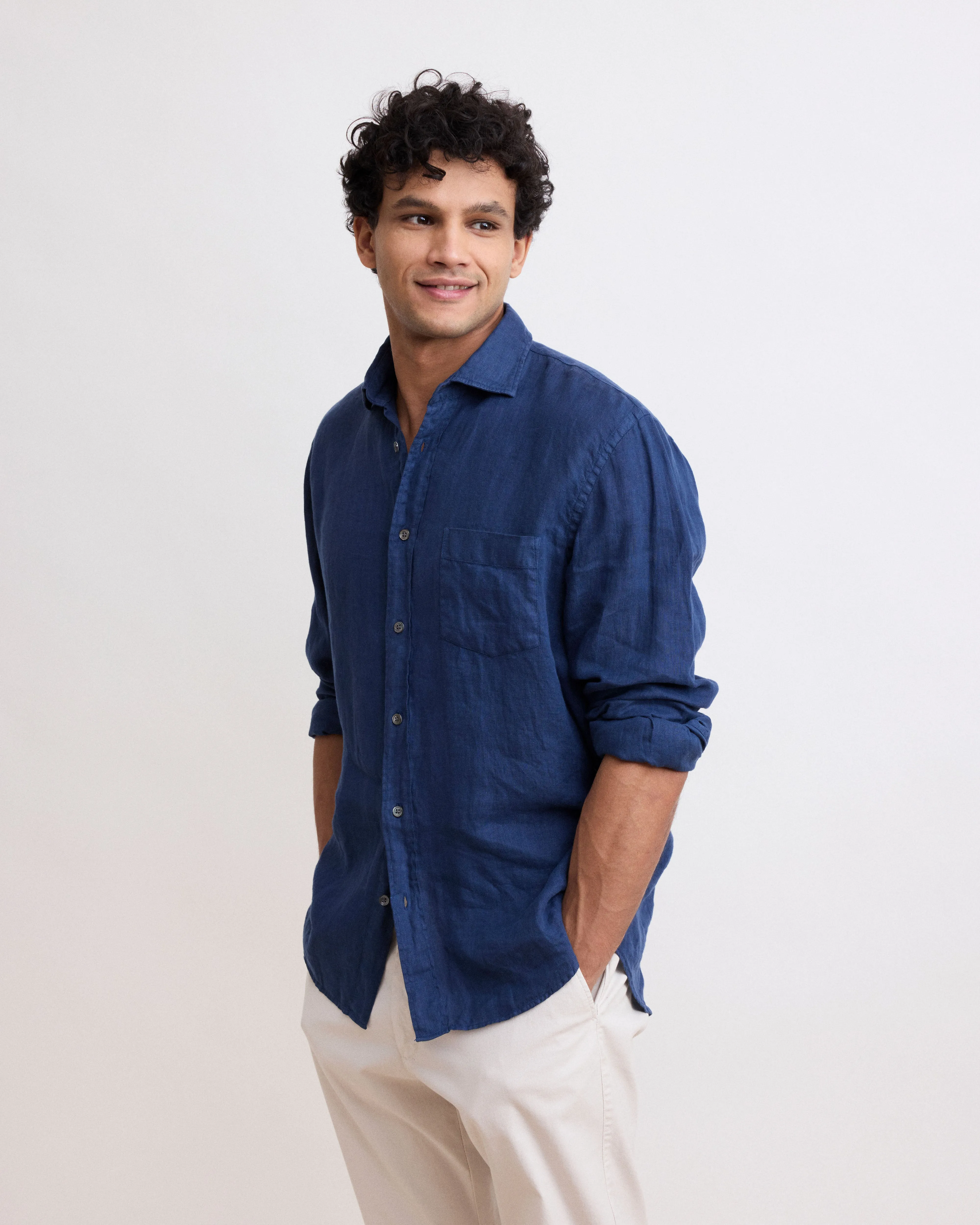 Chemise Homme en Lin Bleu Marine Paul sold by Hartford product image thumbnail 2