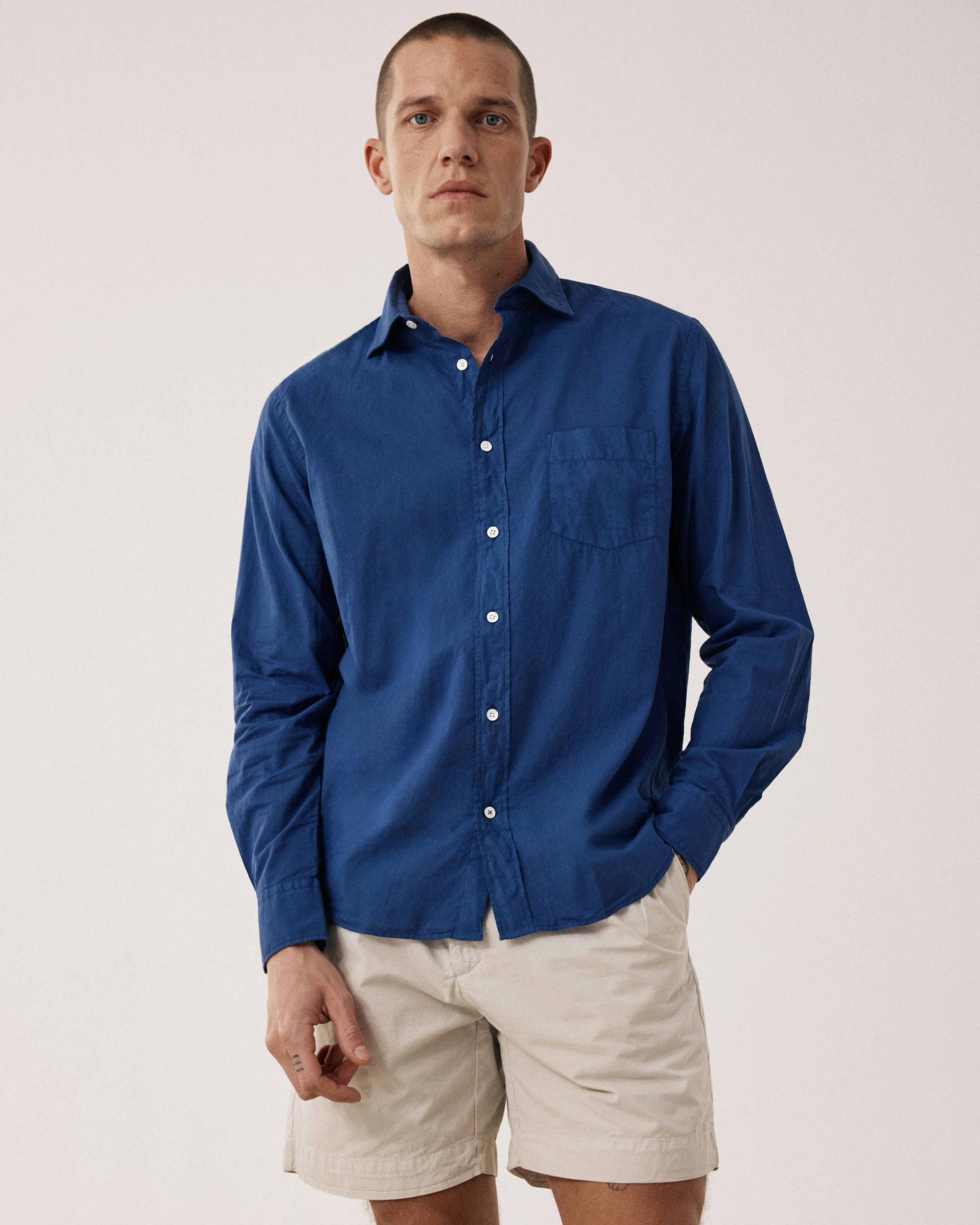 Chemise Homme en Voile de Coton Bleu Indigo Paul sold by Hartford