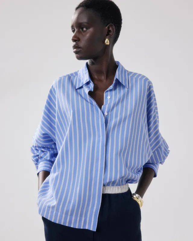 Chemise Femme en Viscose Bleu & Blanc & Marron Cosma made by Hartford