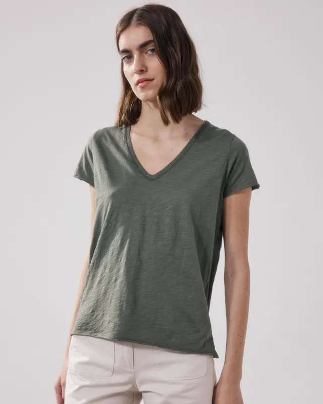 T-Shirt Femme en Coton Slub Vert Tovony made by Hartford