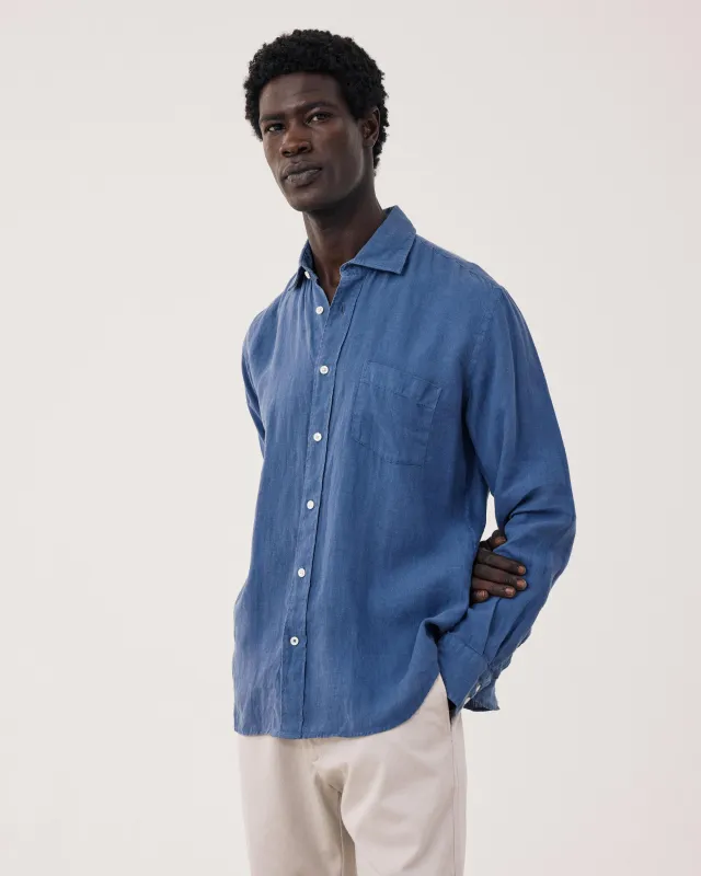Chemise Homme en Lin Bleu Denim Paul made by Hartford