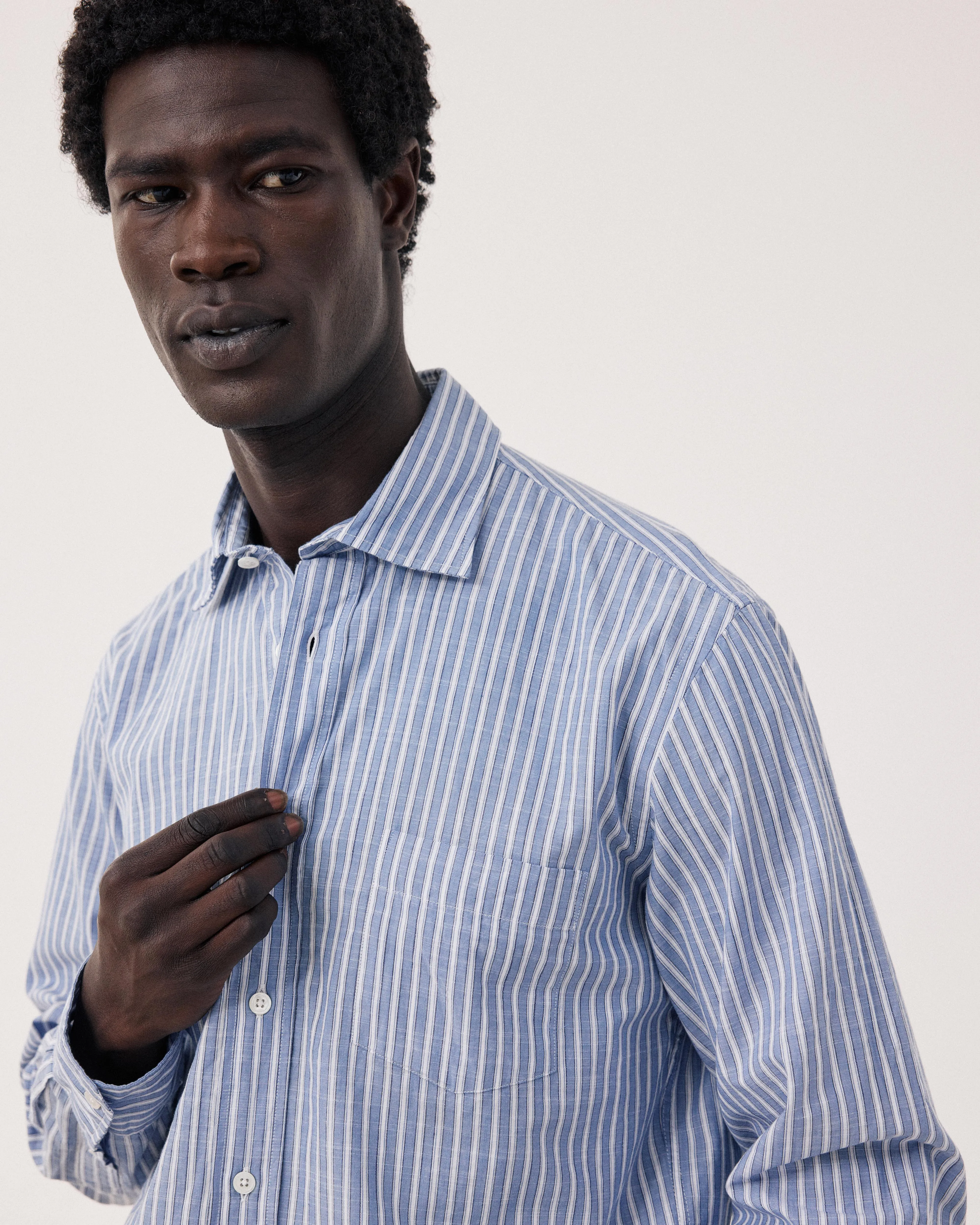 Chemise Homme en Coton Rayé Bleu & Blanc Paul sold by Hartford product image thumbnail 2