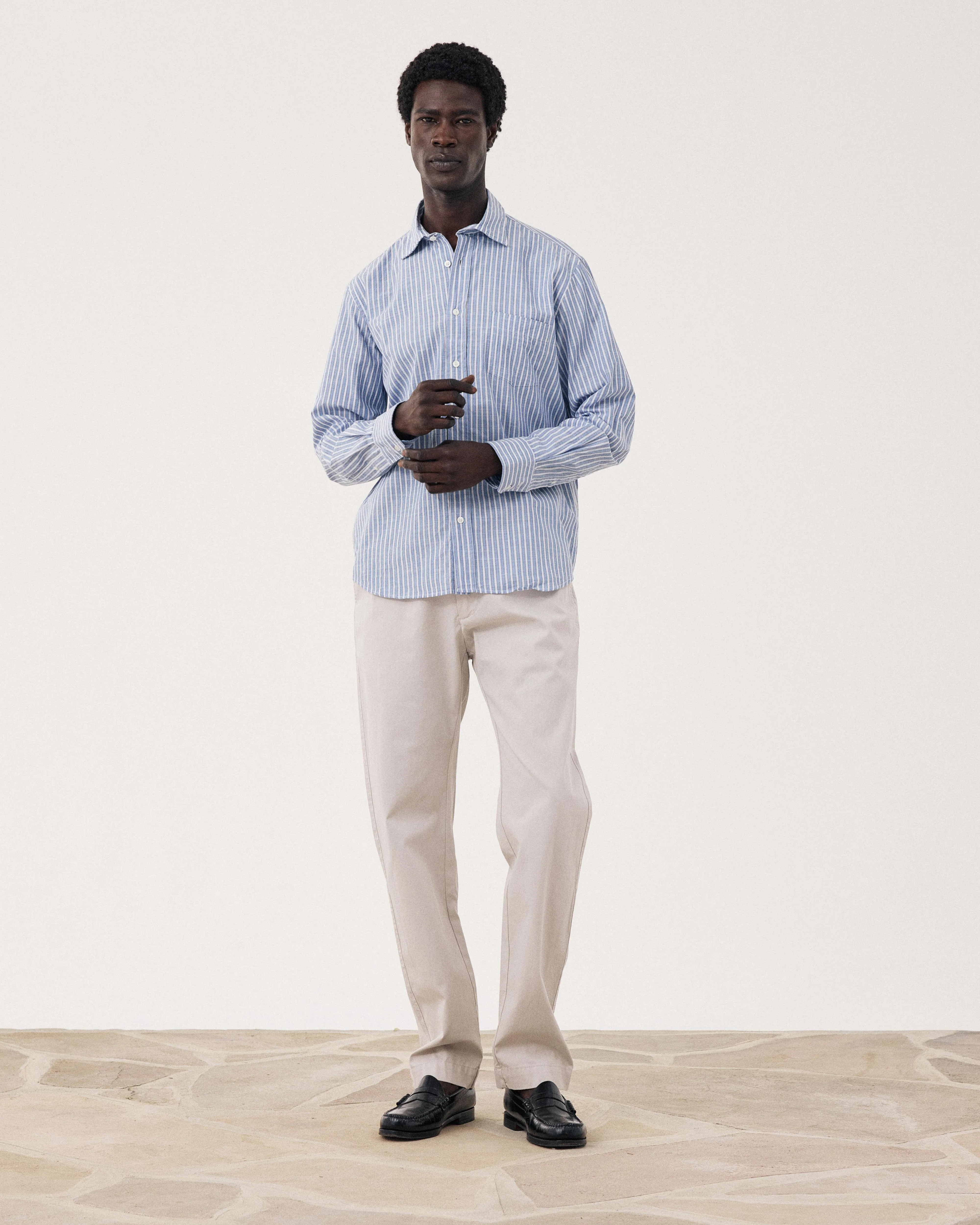 Chemise Homme en Coton Rayé Bleu & Blanc Paul sold by Hartford product image thumbnail 3