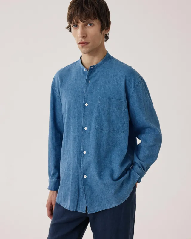 Chemise Homme en Lin & Coton Bleu Indigo Fisher made by Hartford