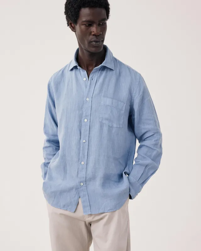 Chemise Homme en Lin Bleu Clair Paul made by Hartford