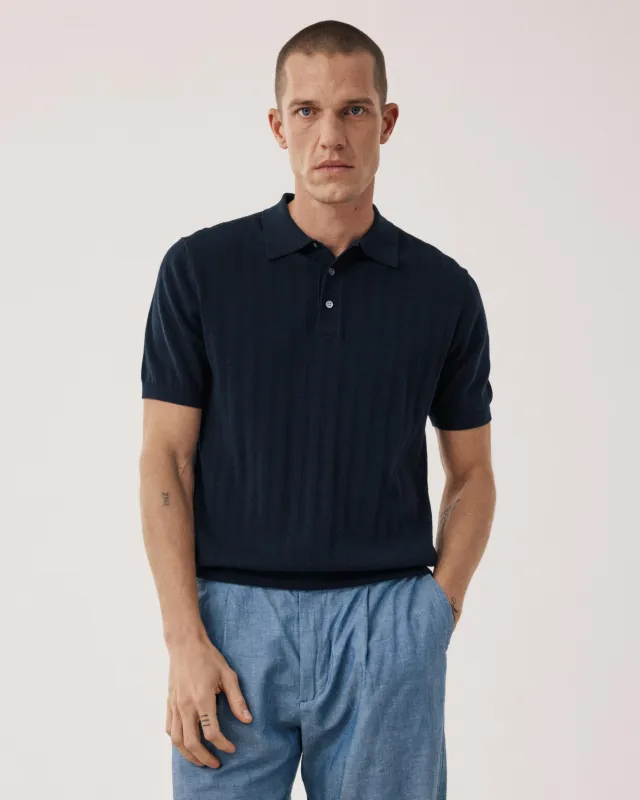Polo Homme en maille retro Bleu Nuit made by Hartford