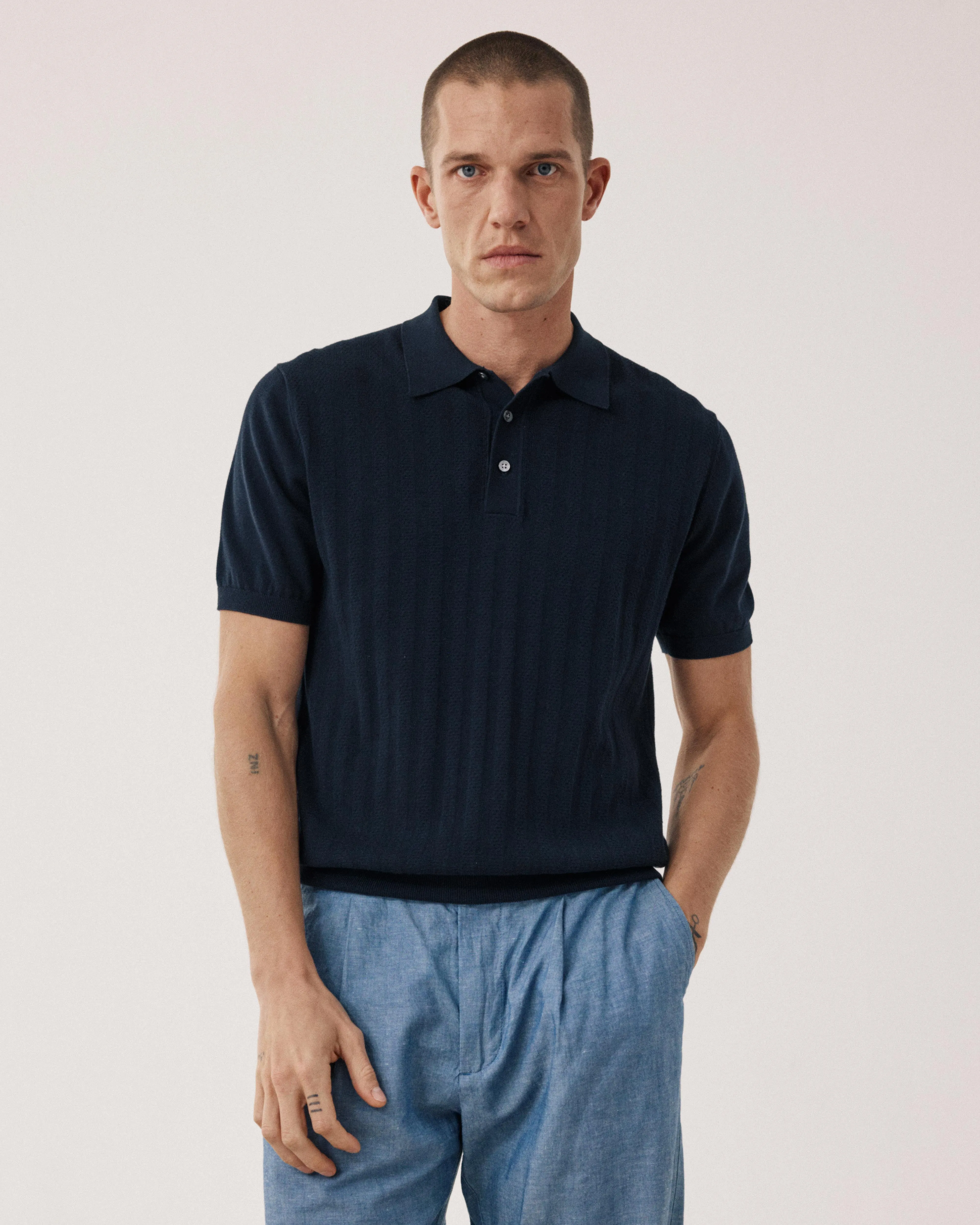 Polo Homme en maille retro Bleu Nuit sold by Hartford