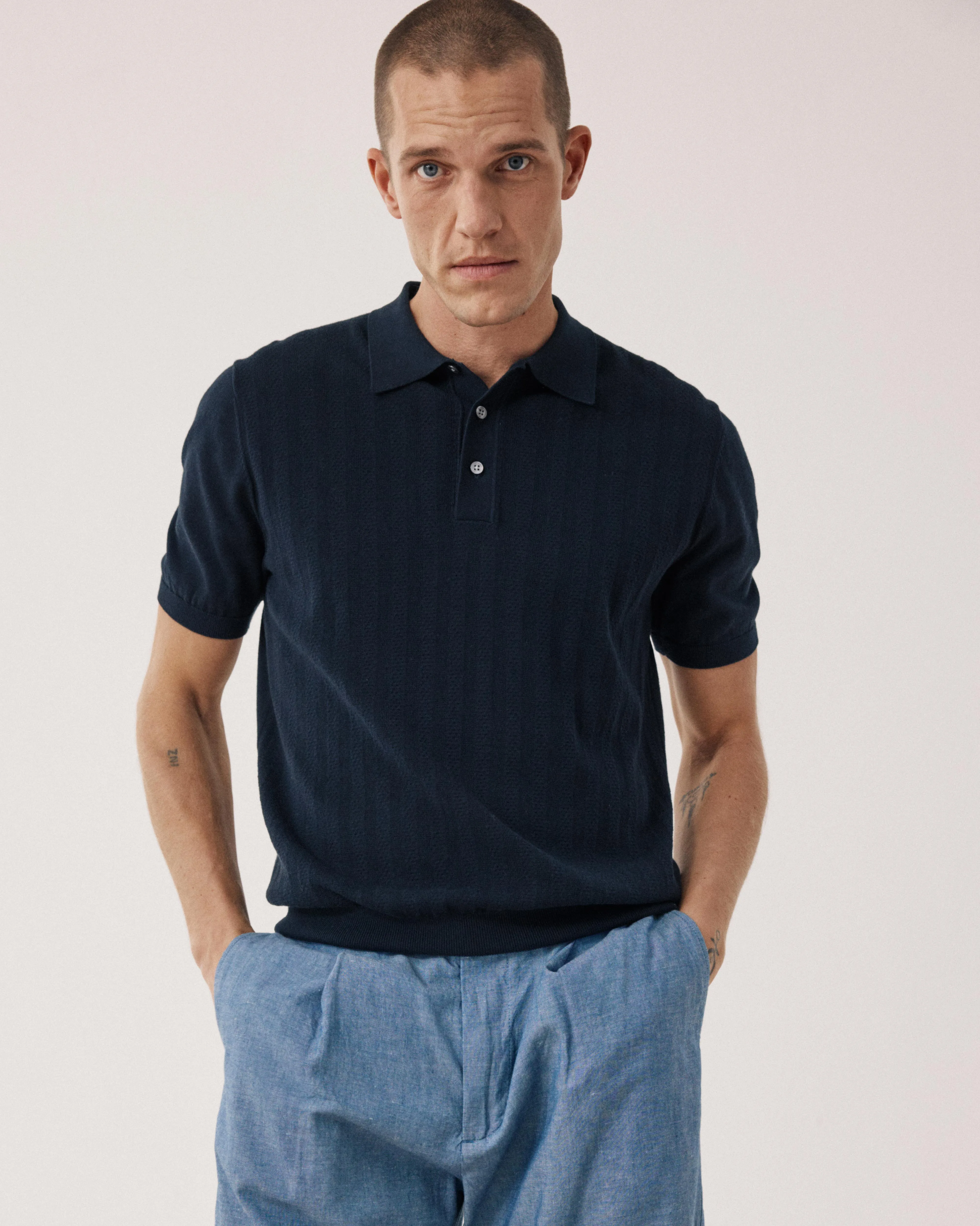 Polo Homme en maille retro Bleu Nuit sold by Hartford product image thumbnail 2