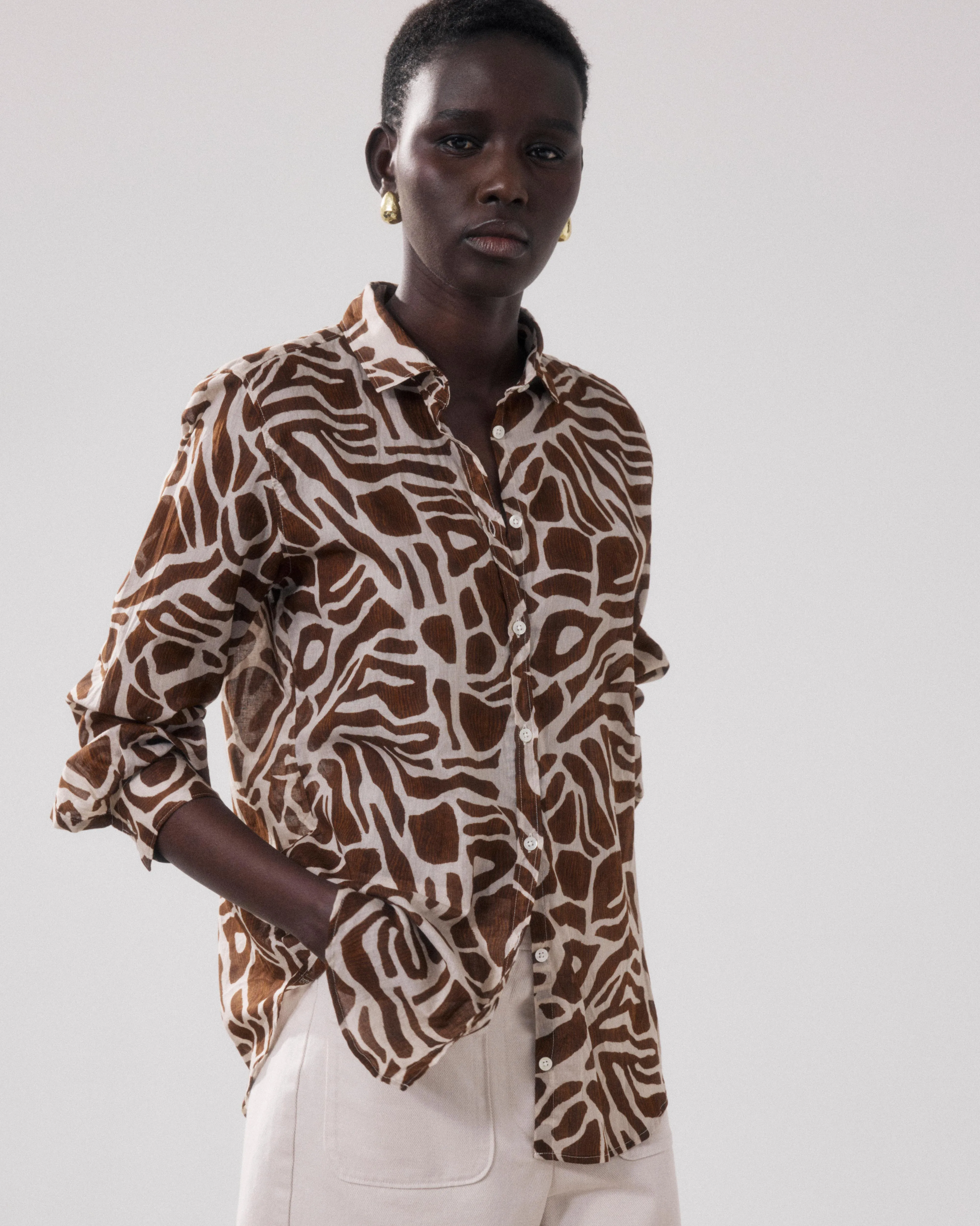 Chemise Femme en Coton Imprimé Beige & Marron Corazon sold by Hartford