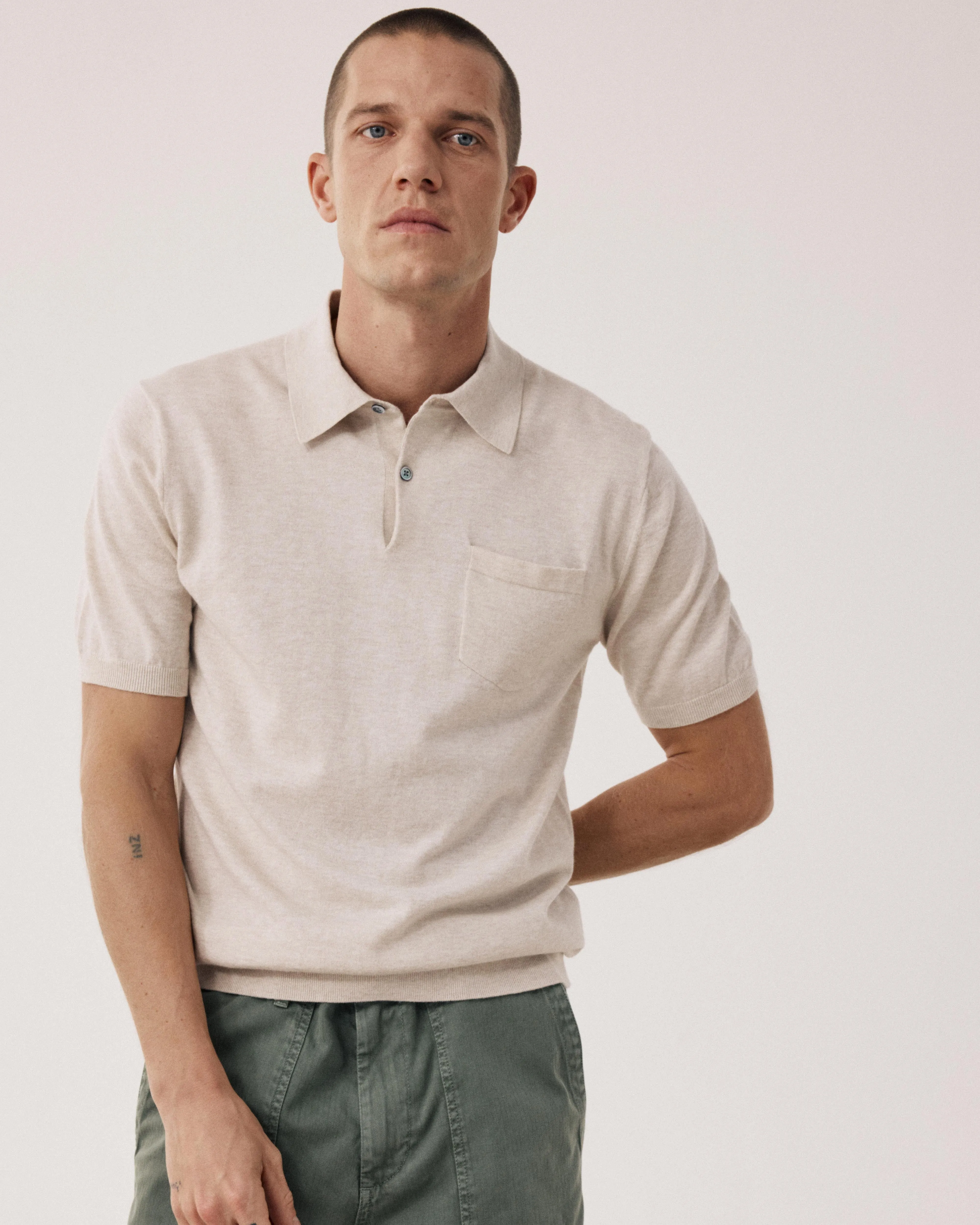 Polo Homme en maille Coton Supima & Cachemire Beige sold by Hartford