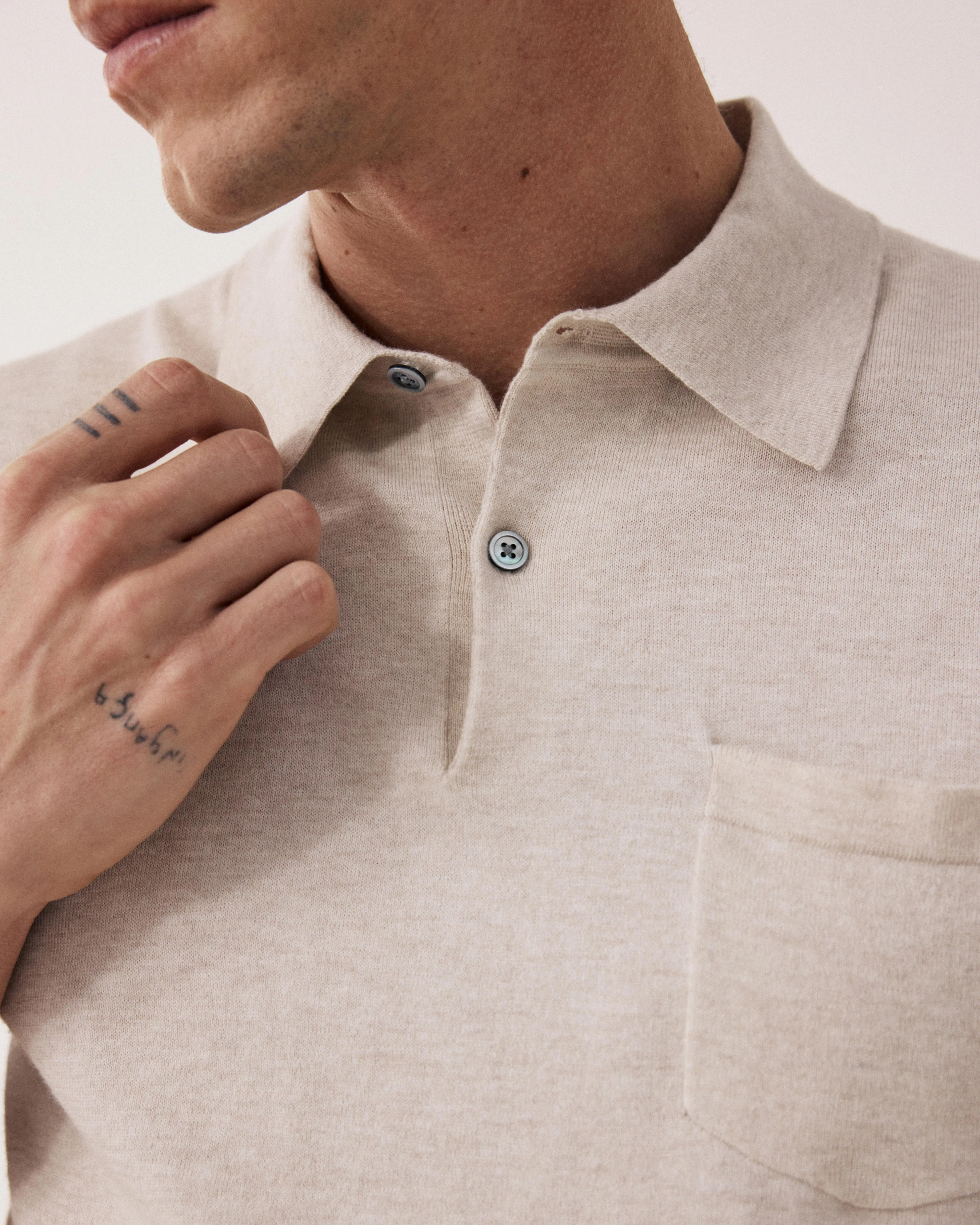 Polo Homme en maille Coton Supima & Cachemire Beige sold by Hartford product image thumbnail 2