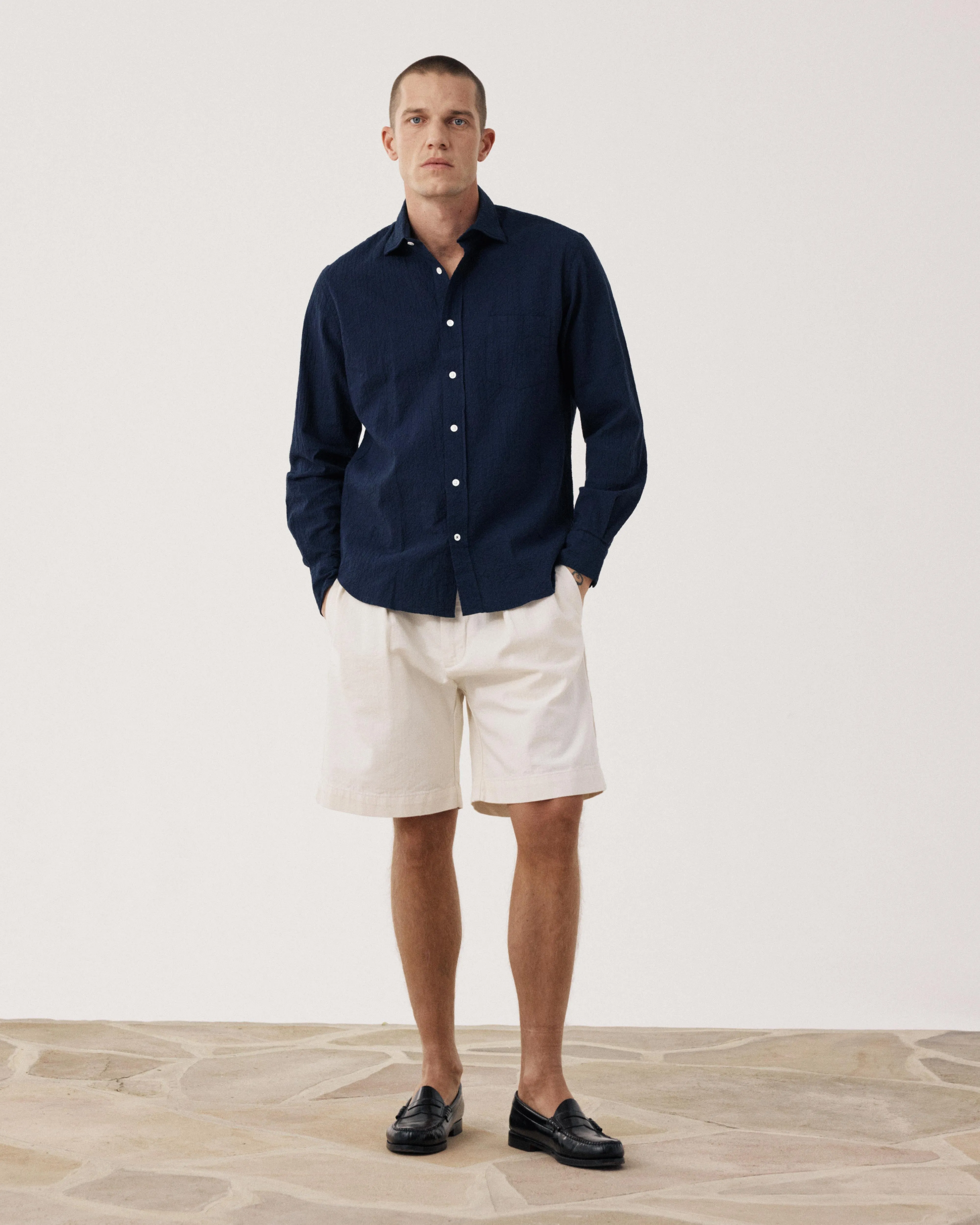 Chemise Homme en Seersucker Bleu Marine Paul sold by Hartford product image thumbnail 3