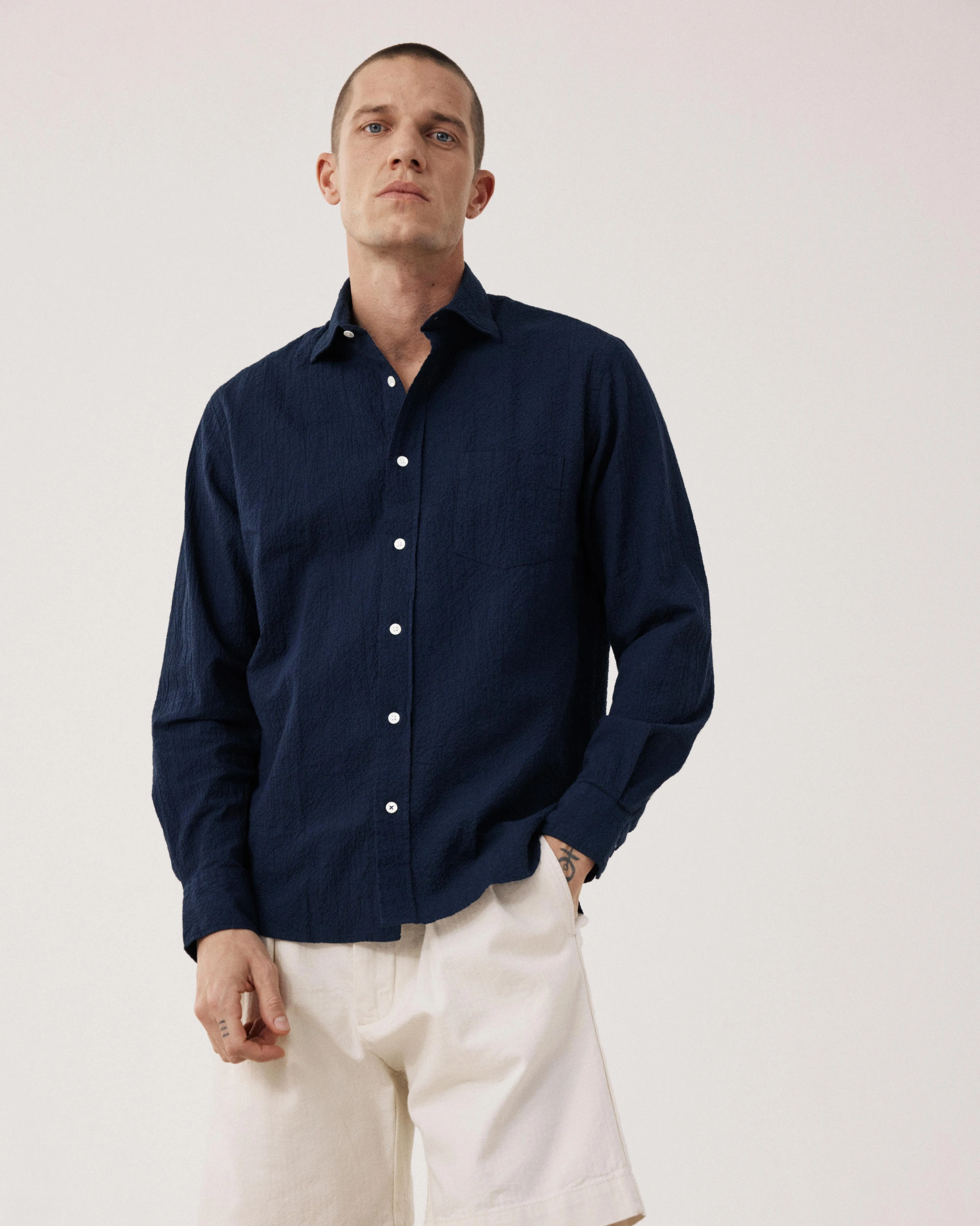 Chemise Homme en Seersucker Bleu Marine Paul sold by Hartford