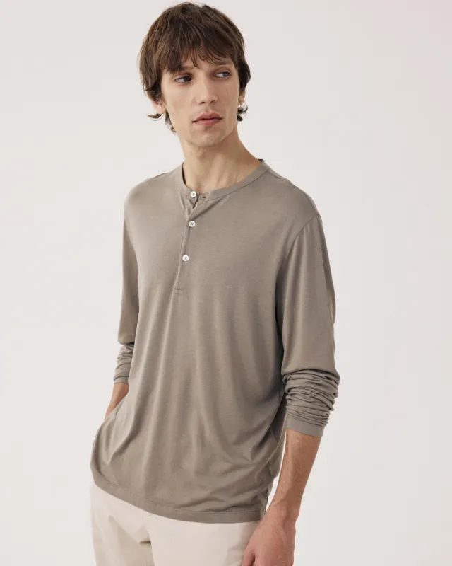 T-shirt Homme en Jersey de Lyocell & Coton Taupe Henley sold by Hartford