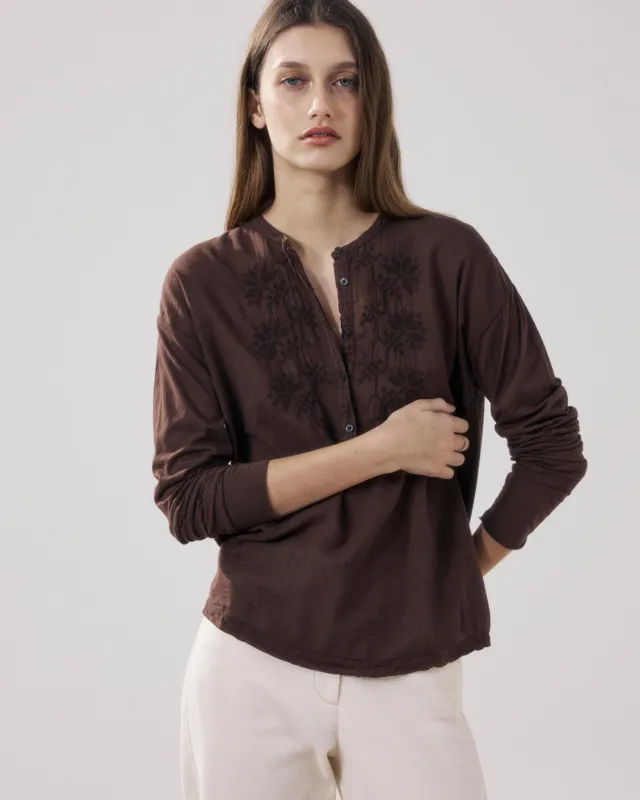 T-Shirt Femme en Coton Bi-Matière Marron Tuanne made by Hartford