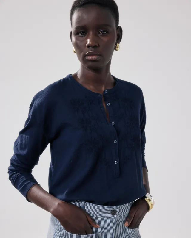 T-Shirt Femme en Coton Bi-Matière Bleu Nuit Tuanne made by Hartford