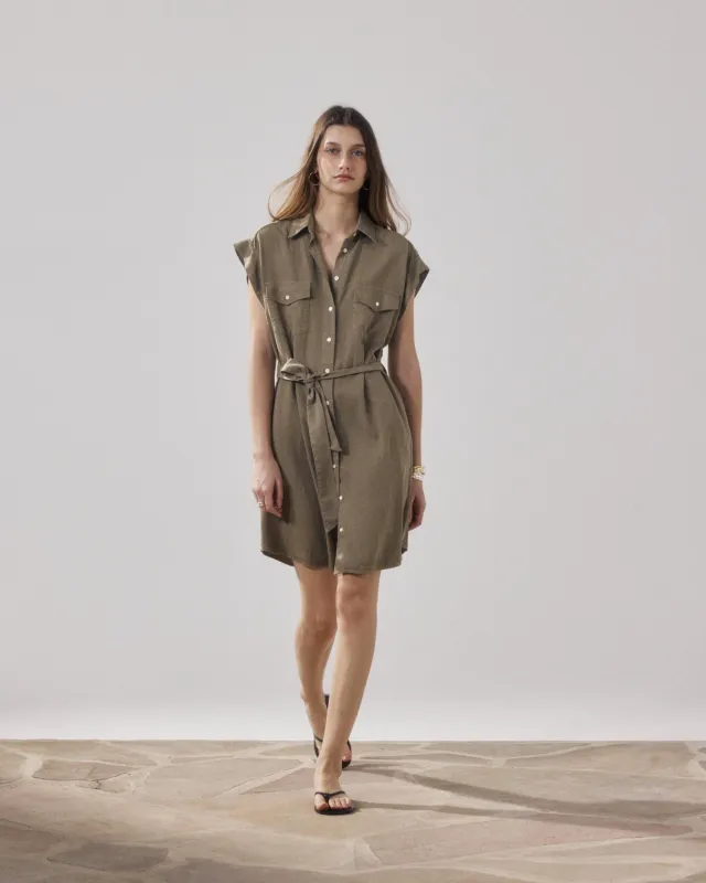 Robe Femme en Lyocell & Coton Khaki Robina made by Hartford
