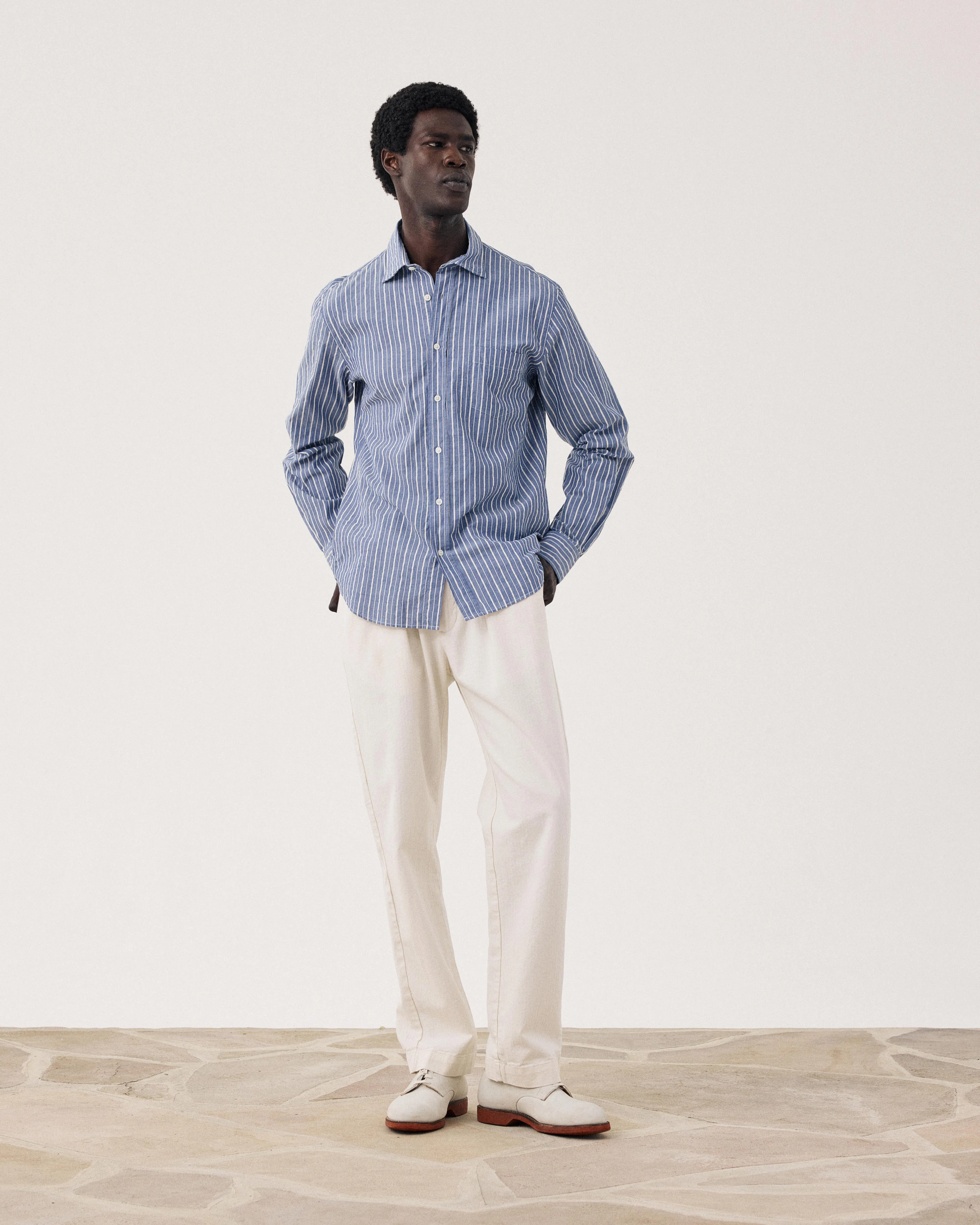 Chemise Homme en Dobby Bleu & Ecru Paul sold by Hartford product image thumbnail 2