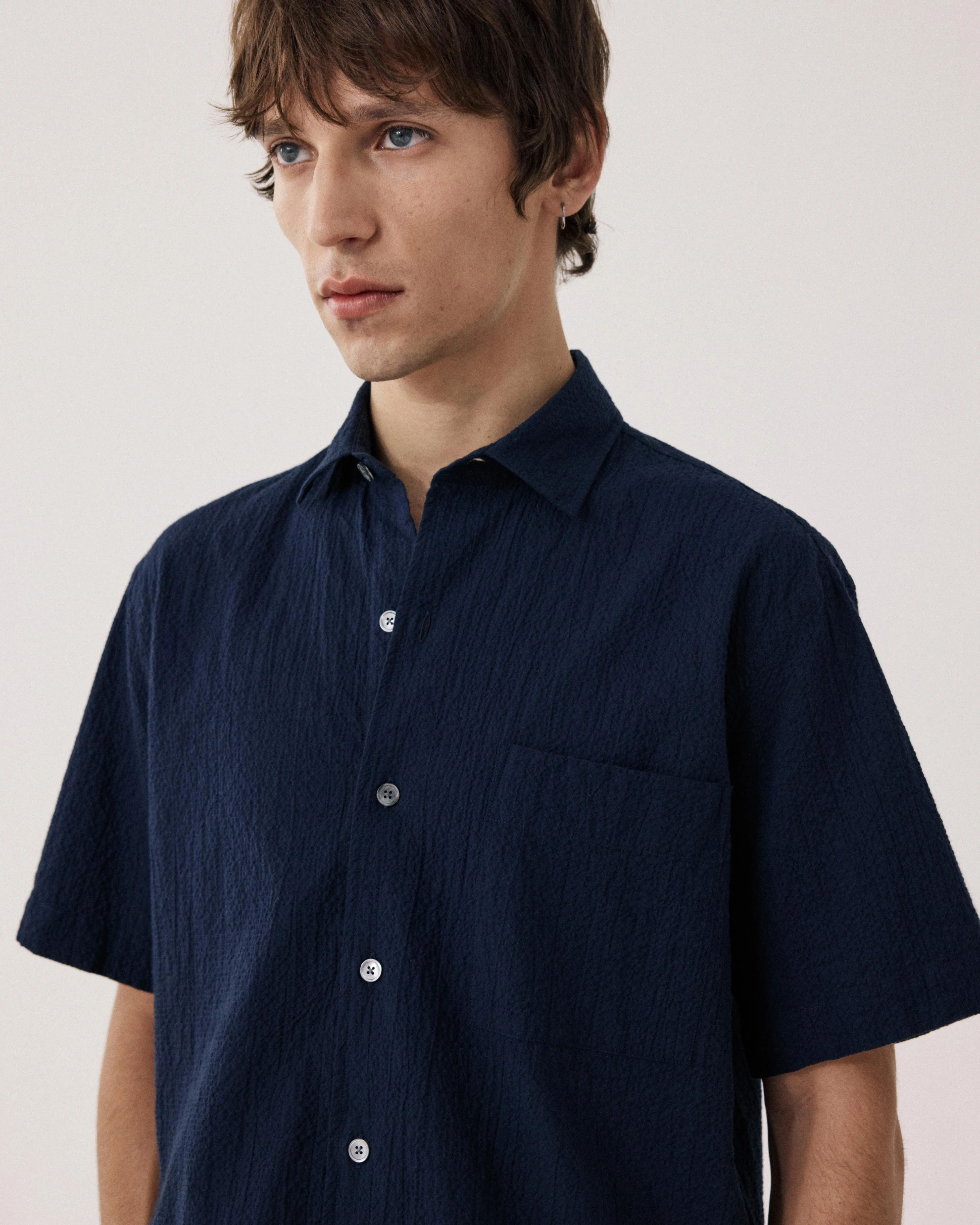 Chemise Homme en Seersucker Bleu Marine Pedro sold by Hartford product image thumbnail 4