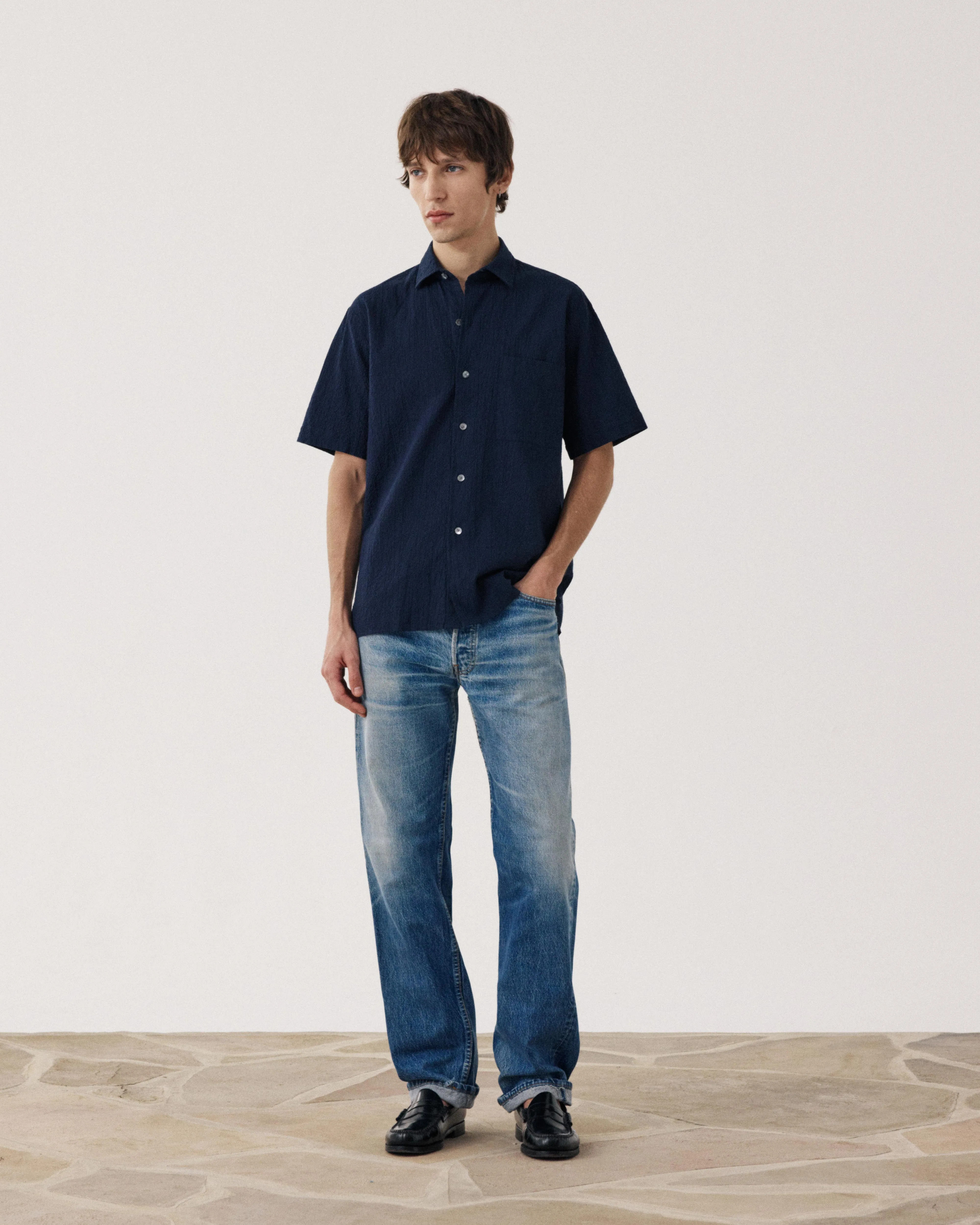 Chemise Homme en Seersucker Bleu Marine Pedro sold by Hartford product image thumbnail 2