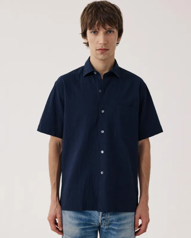 Chemise Homme en Seersucker Bleu Marine Pedro made by Hartford