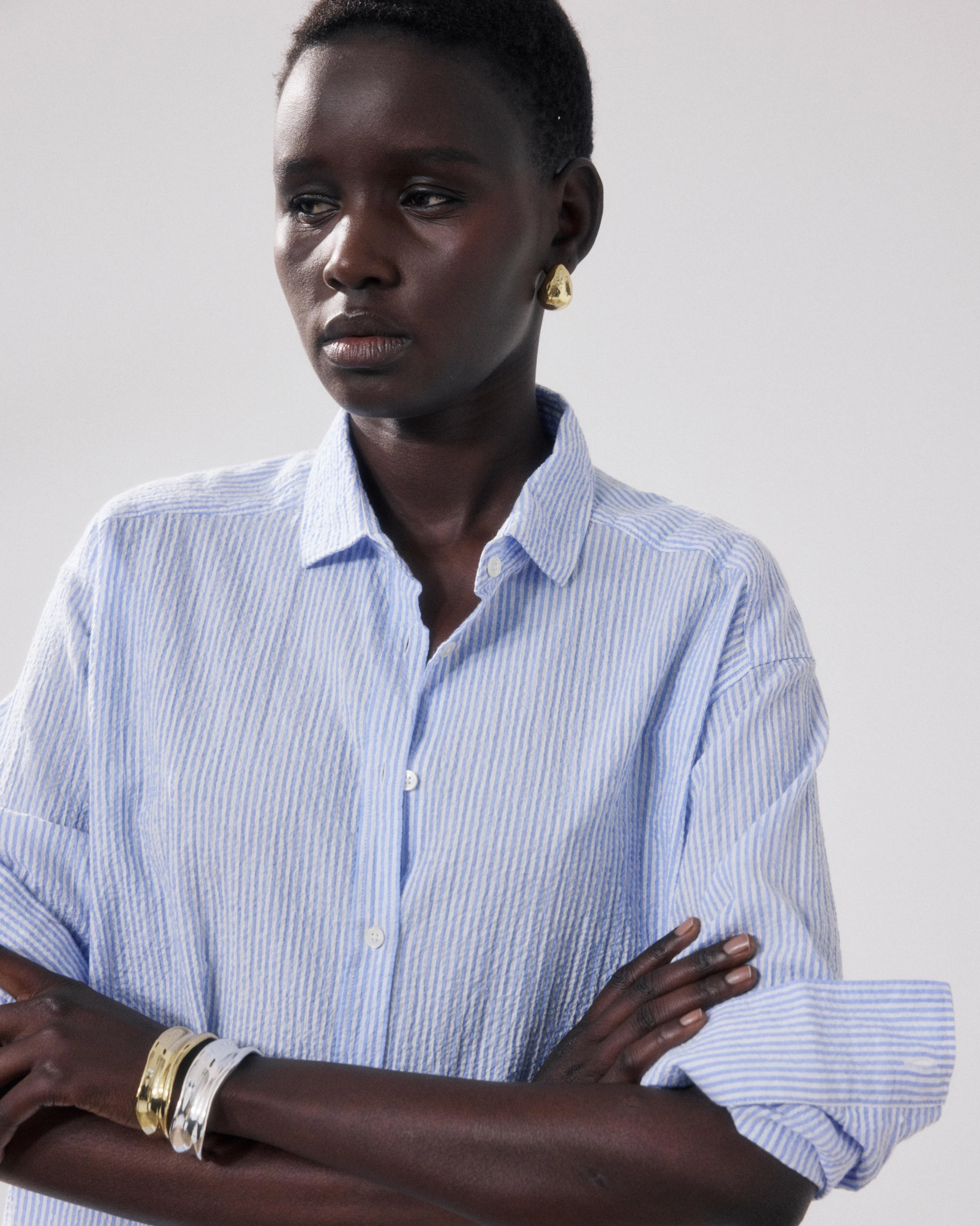 Chemise Femme en Seersucker Blanc & Bleu Charlot sold by Hartford product image thumbnail 4