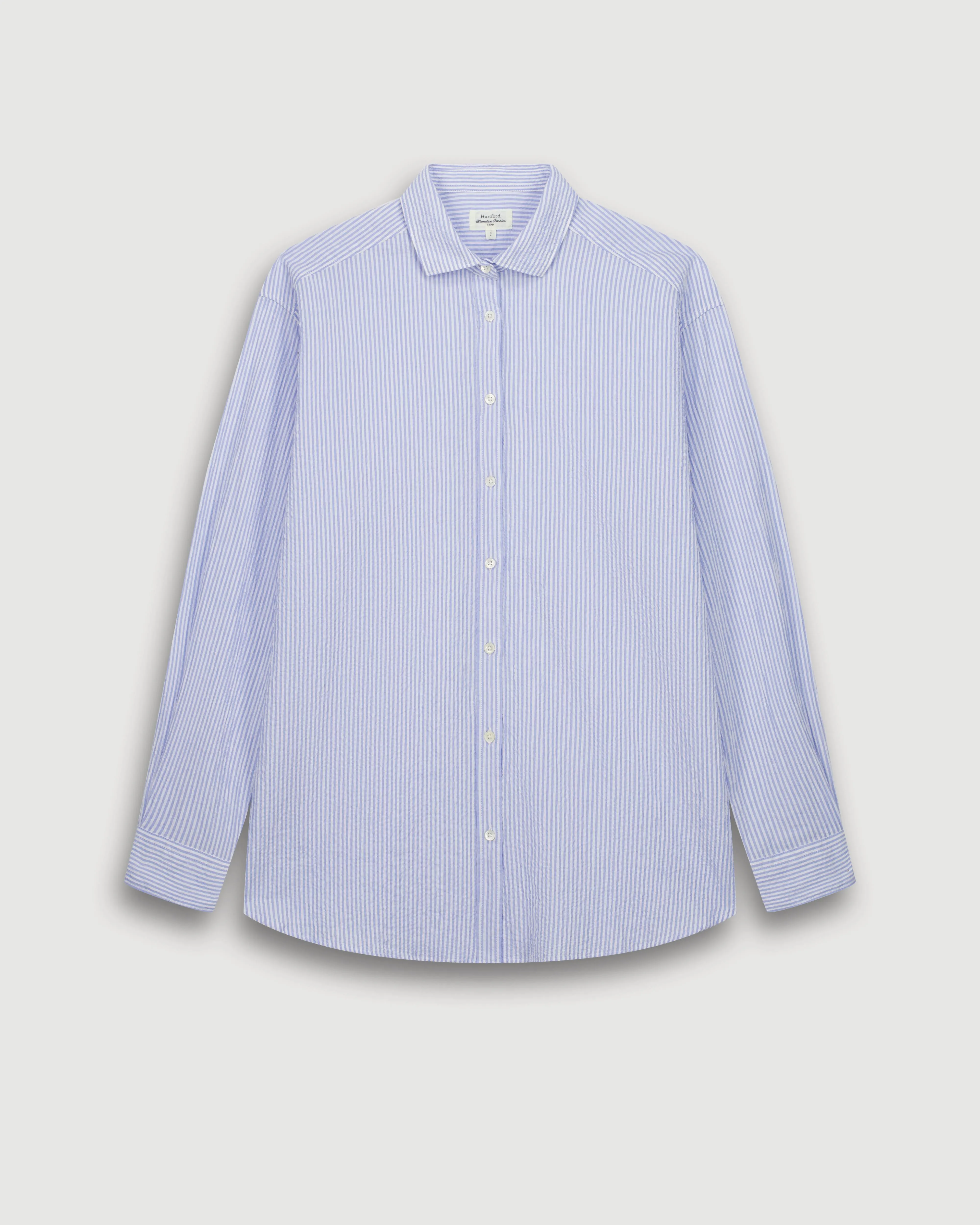 Chemise Femme en Seersucker Blanc & Bleu Charlot sold by Hartford product image thumbnail 3