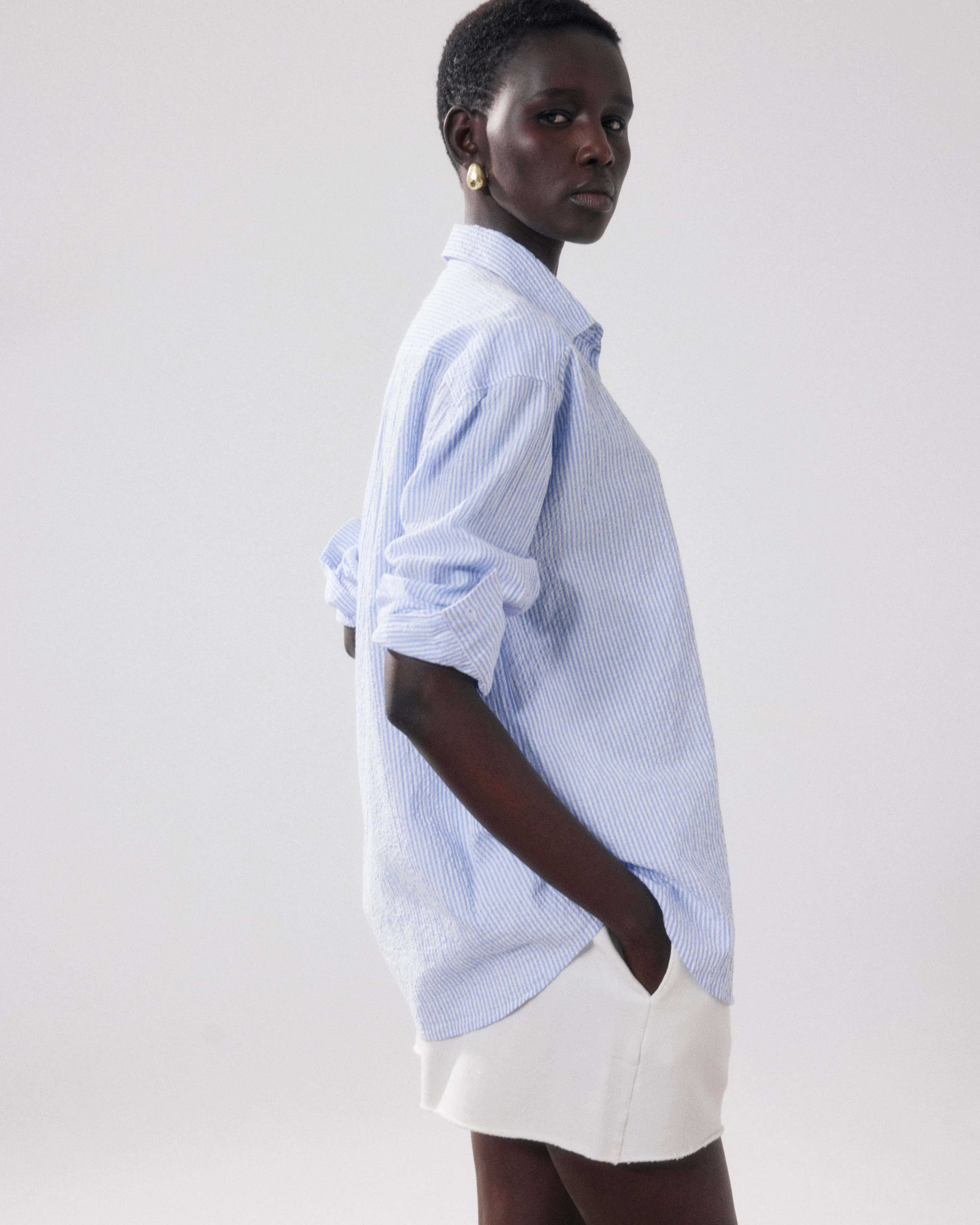 Chemise Femme en Seersucker Blanc & Bleu Charlot sold by Hartford