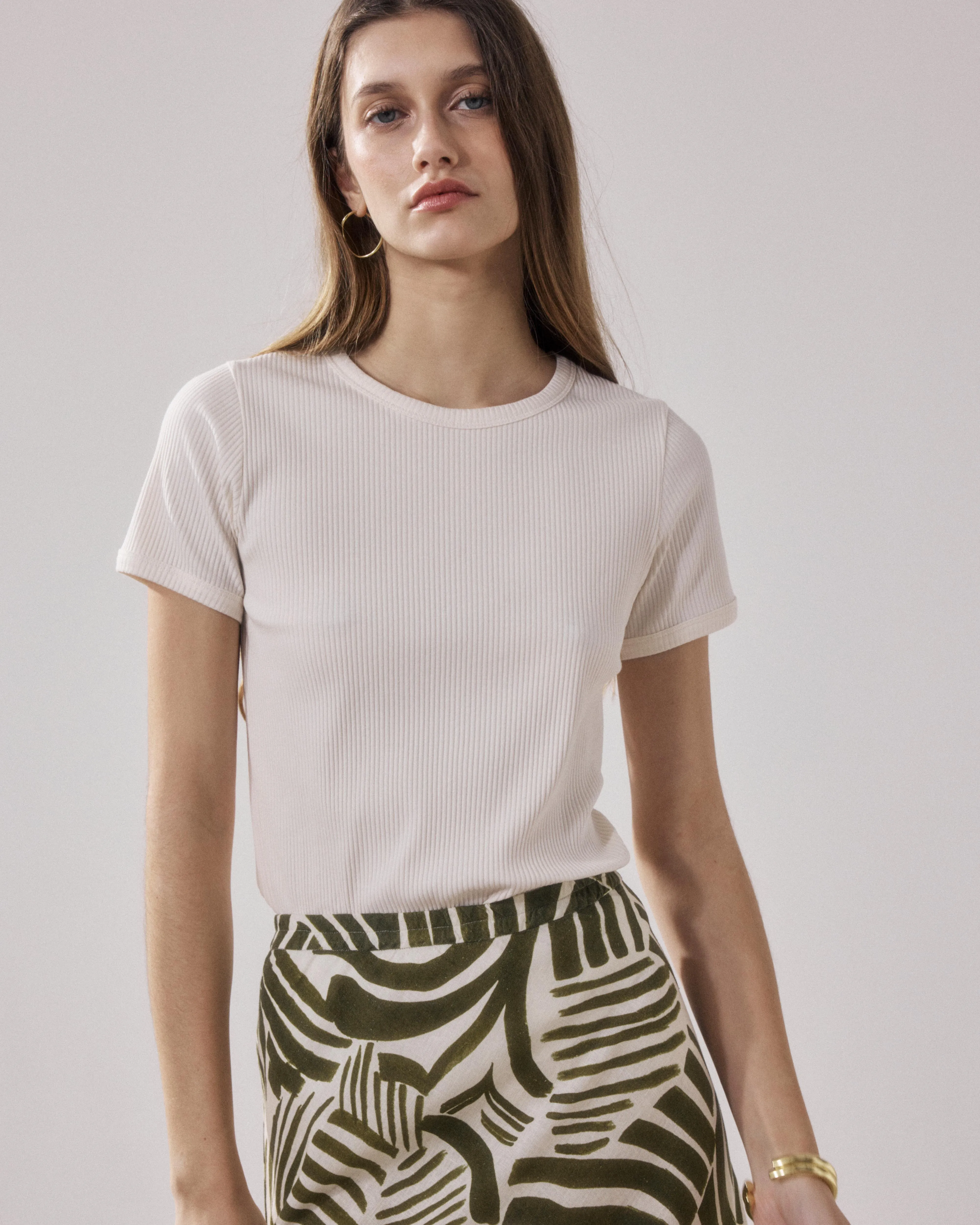 T-Shirt Femme en Coton Côtelé Ecru Tesoel sold by Hartford product image thumbnail 4