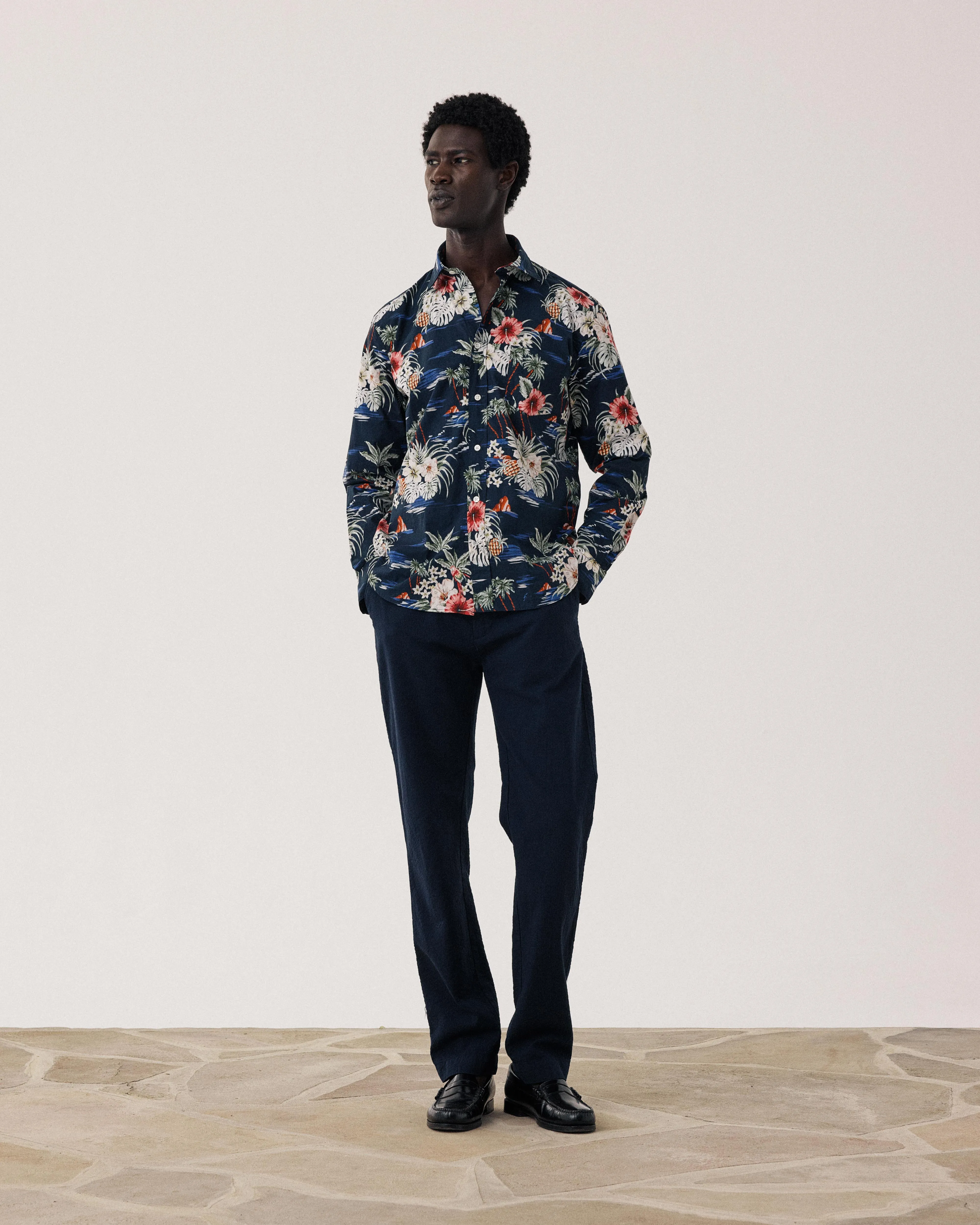 Chemise Homme en Coton Imprimé Tropical Bleu Marine Paul sold by Hartford product image thumbnail 2