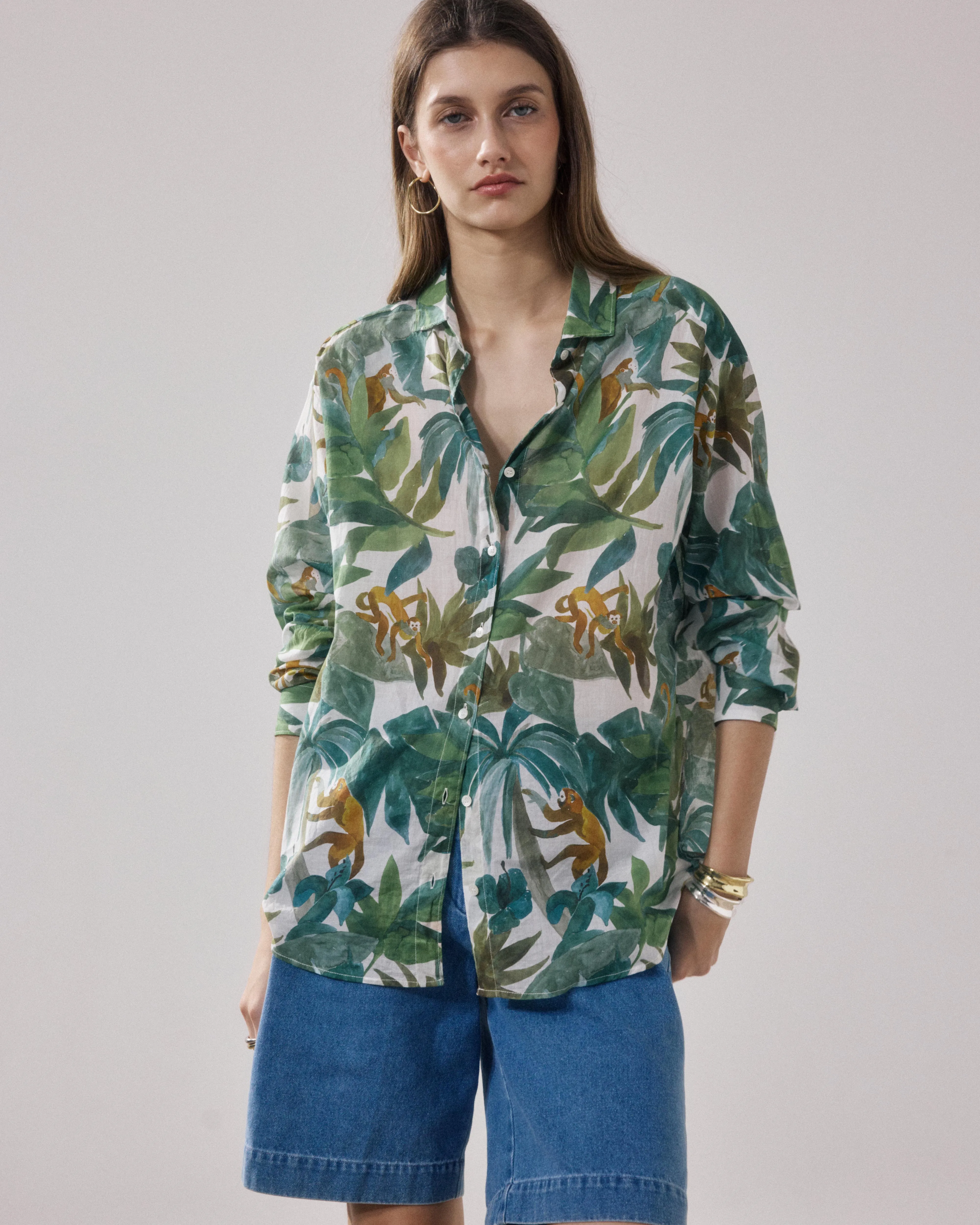 Chemise Femme en Coton Imprimé Blanc & Vert Charlot sold by Hartford product image thumbnail 2