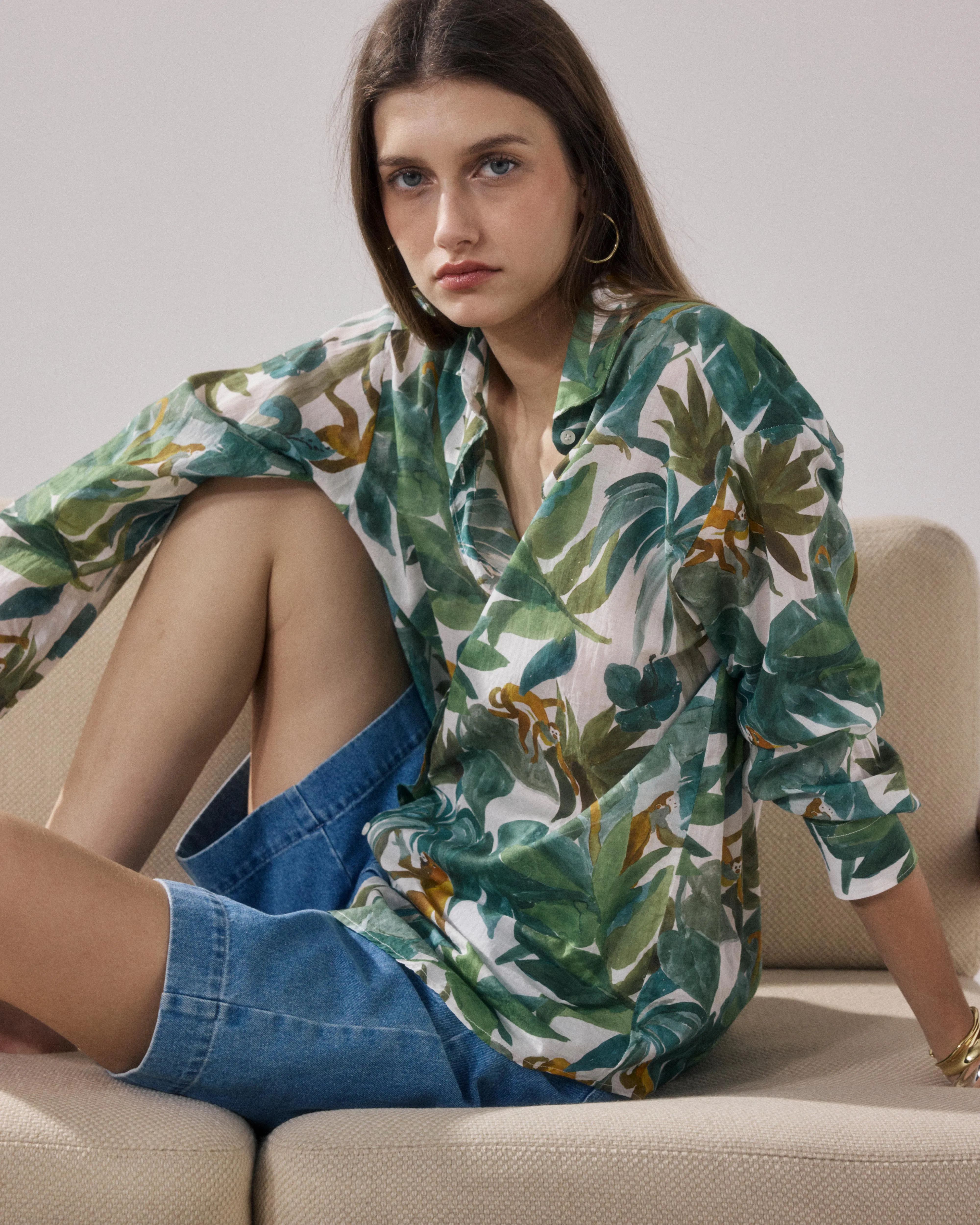 Chemise Femme en Coton Imprimé Blanc & Vert Charlot sold by Hartford