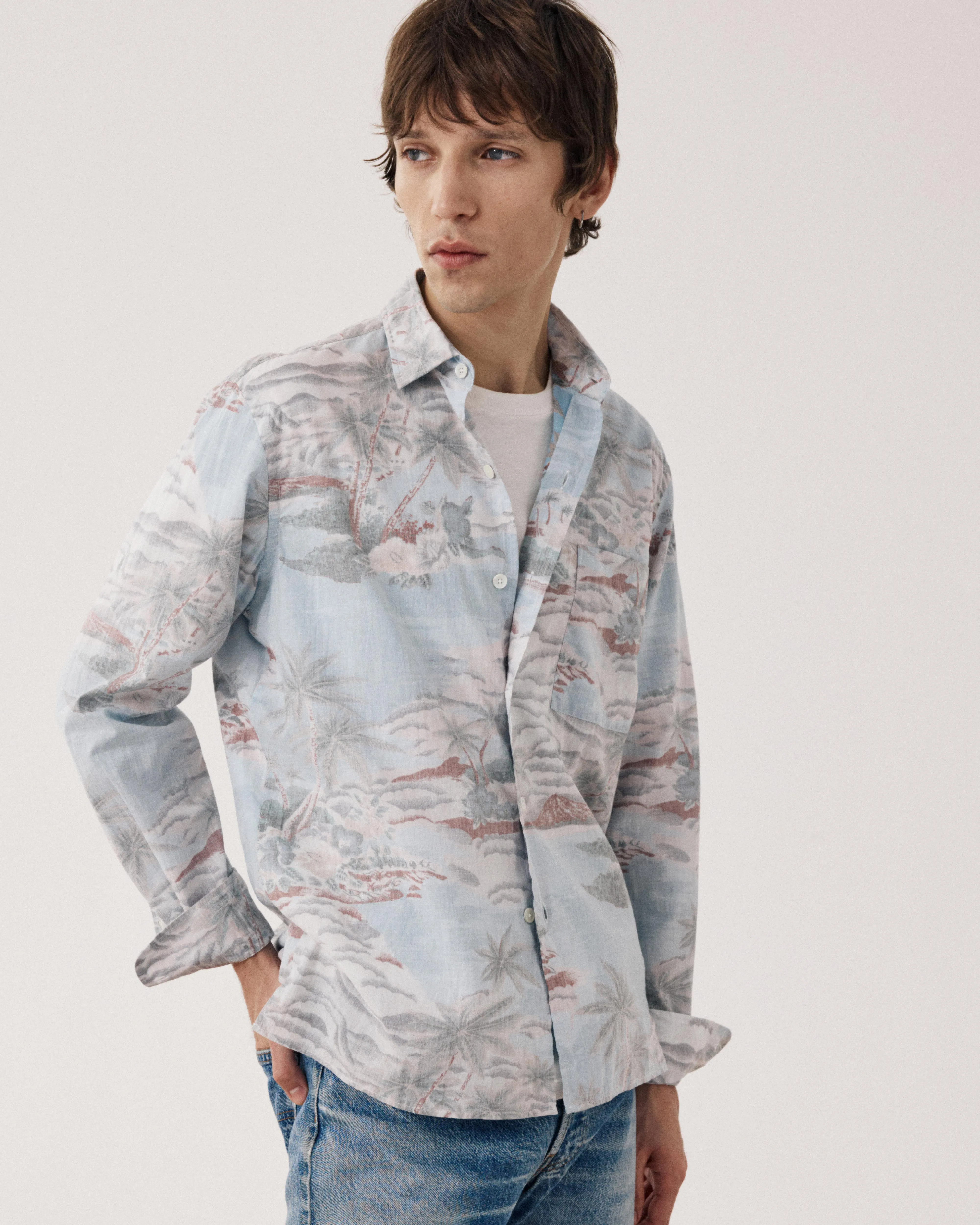 Chemise Homme en Coton Imprimé Hawaï Bleu Ciel Patt sold by Hartford